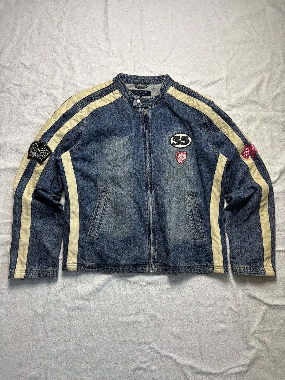 Vintage RARE Archive moto denim jacket with patches japanese style Size US XL / EU 56 / 4 - 1 Thumbnail