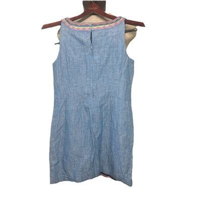 Talbots $120 Talbots Linen Scallop Detail Shift Dress Blue Rainbow S Size M / US 6-8 / IT 42-44 - 7 Thumbnail