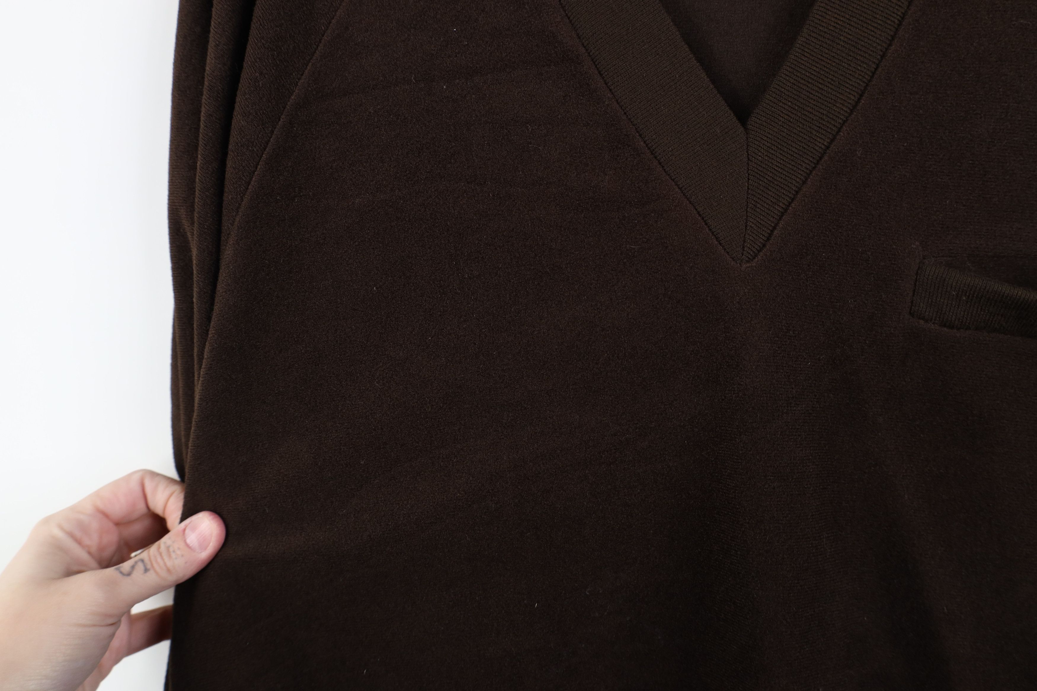 Lee Vintage 70s Lee Blank Velour Fleece V-Neck Sweater Brown USA Size US M / EU 48-50 / 2 - 6 Thumbnail