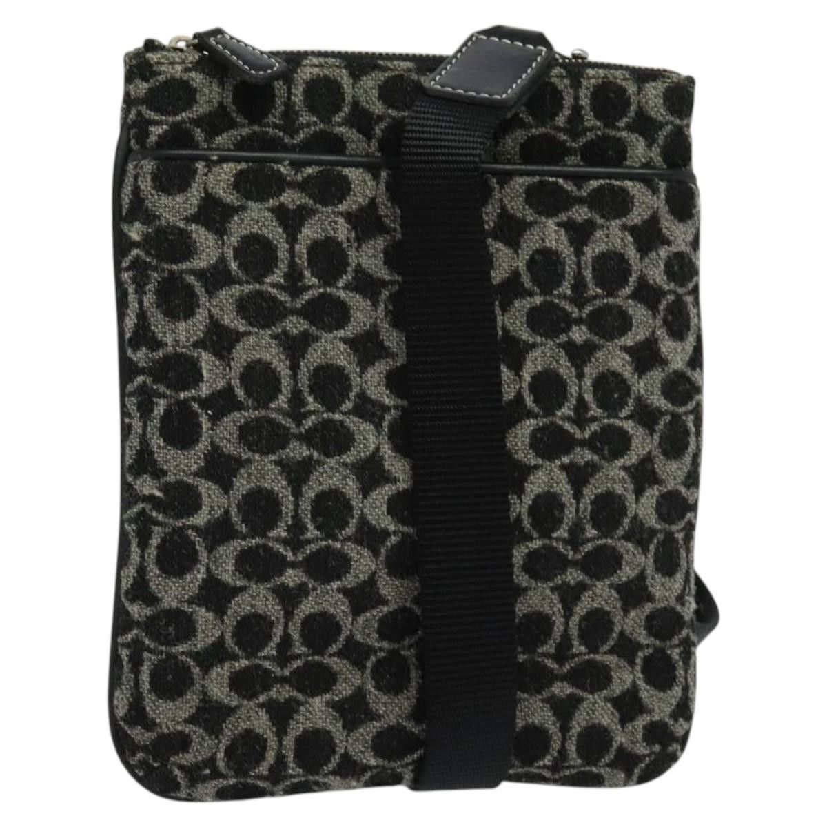 Coach Signature Shoulder Bag Canvas Black Silver Auth Bs24655, Women's