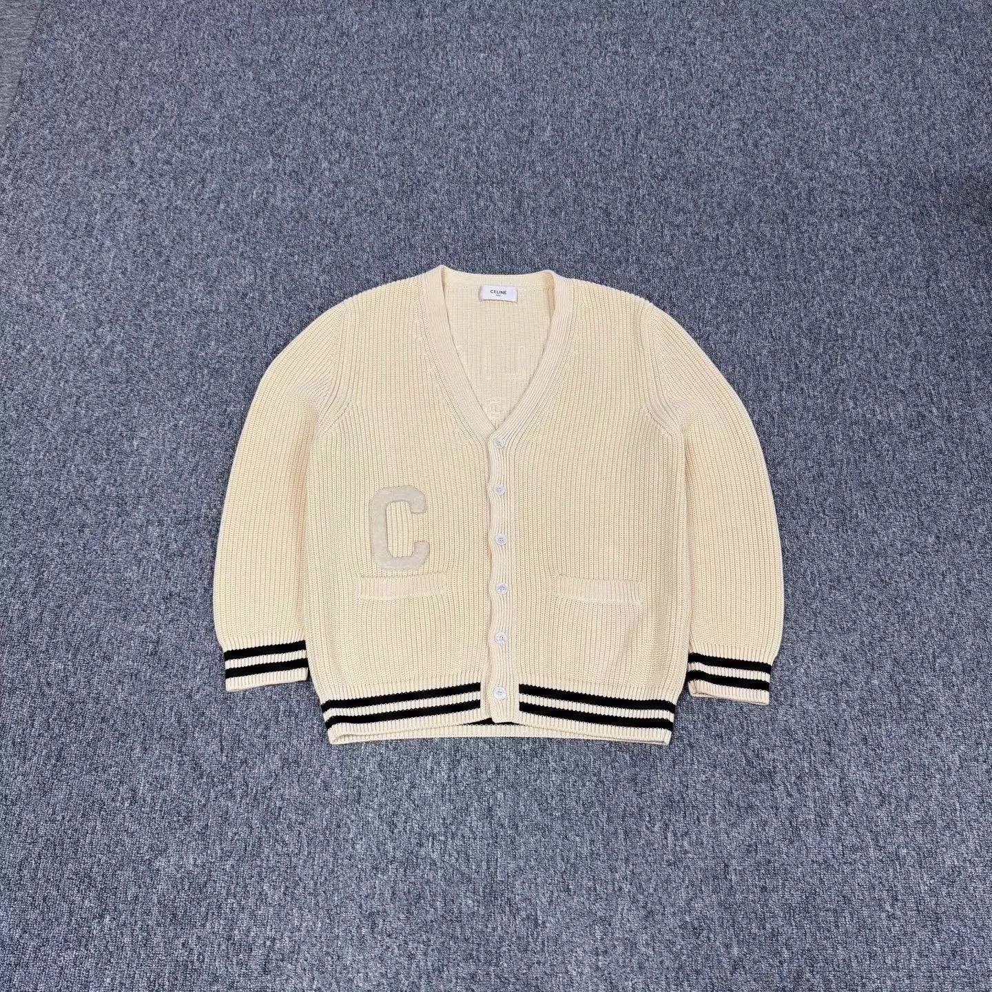 Celine Celine Off-White Color-Blocked Logo Knit Cardigan M 99N Size US M / EU 48-50 / 2 - 2 Thumbnail