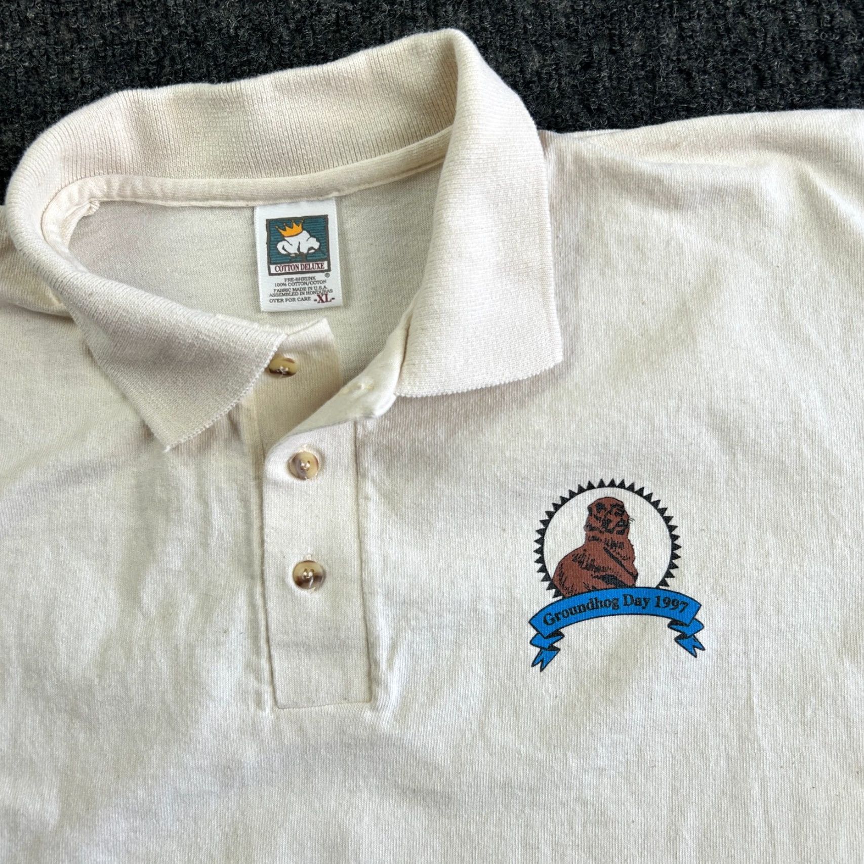 Vintage VINTAGE Groundhog Day 1997 Punxsutawney Phil Polo Shirt Beige XL 90s Made in USA Size US XL / EU 56 / 4 - 2 Thumbnail