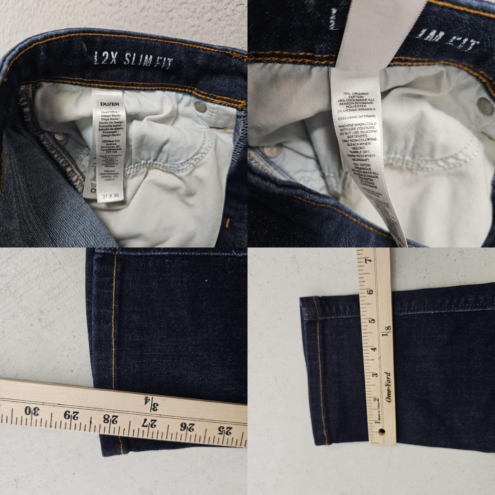 DUER Duer Jeans Mens Slim Fit L2X 31x28 Denim Blue Five-Pocket Stretch Size US 31 - 8 Thumbnail