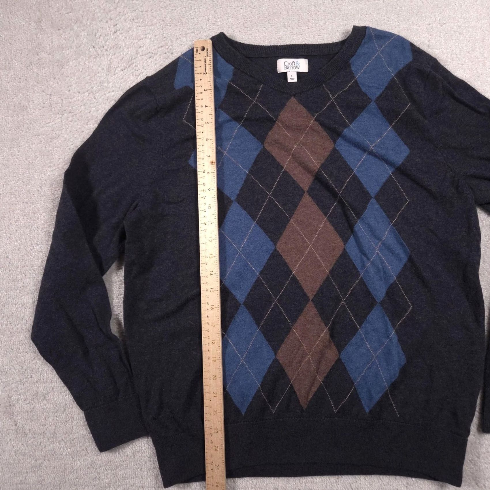 Croft & Barrow Croft & Barrow Sweater Mens Large Gray Argyle Crewneck Knit Pullover Classic Size US L / EU 52-54 / 3 - 5 Thumbnail