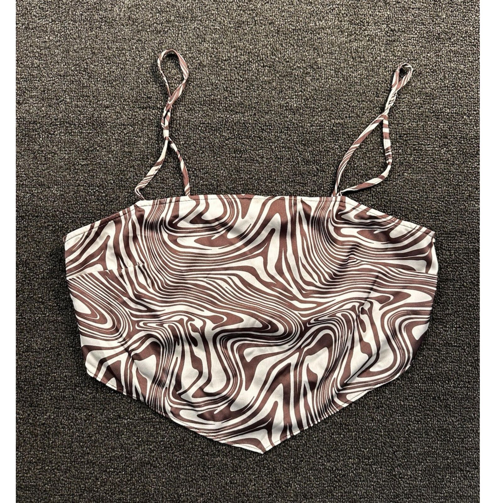 Primark Primark Women's 10 Brown/White Spaghetti Strap Crop Cami Size L / US 10 / IT 46 - 1 Thumbnail