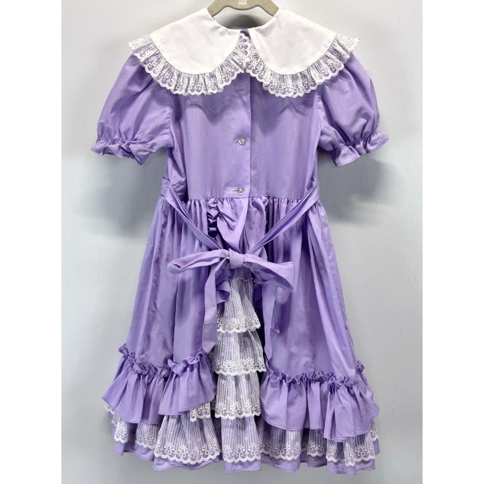 Vintage VINTAGE LILO Of California Dress Girls Size 8 White Purple Circle 1980s Pageant Size ONE SIZE - 3 Thumbnail