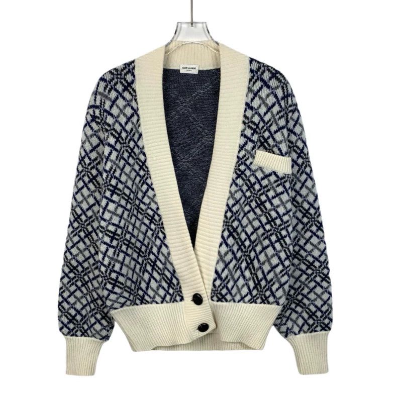 Saint Laurent Paris Saint Laurent Colorblock Plaid Wool Cardigan Size US L / EU 52-54 / 3 - 1 Thumbnail