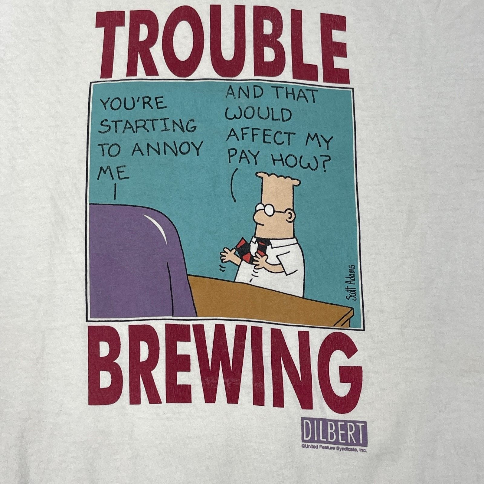 Vintage vintage 90s Oneita Dilbert Trouble Brewing Comic Strip Tee Size US M / EU 48-50 / 2 - 3 Thumbnail