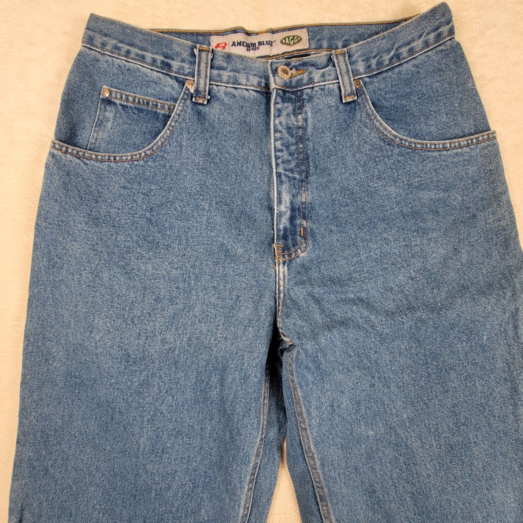Anchor Blue VINTAGE Anchor Blue Jeans Baggy Denim 34x32 Mens Regular 5-Pocket Blue Cotton Denim Baggy Comfortable Knee 90s Size US 34 / EU 50 - 2 Thumbnail