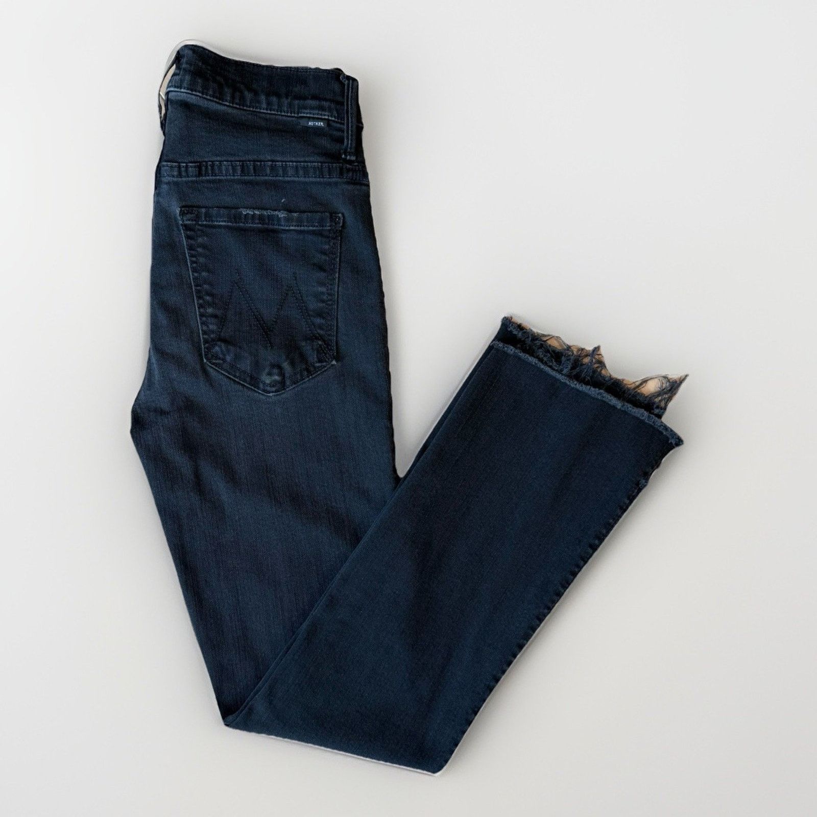 Mother Insider Crop Step Fray Jeans Women's 24 Black Boho