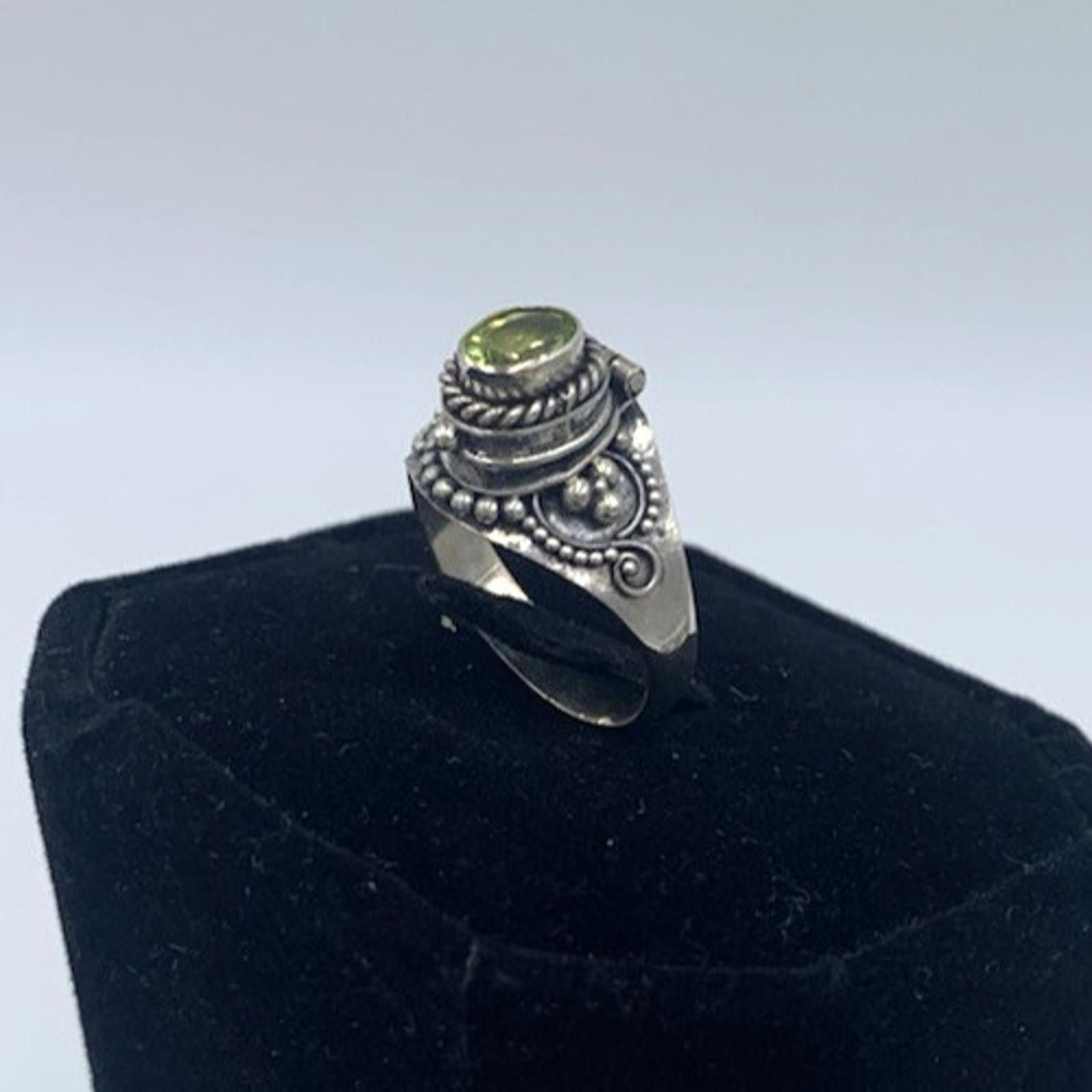 Other Art Deco Style Peridot Poison Pill Box Sterling Silver Ring Size ONE SIZE - 4 Thumbnail