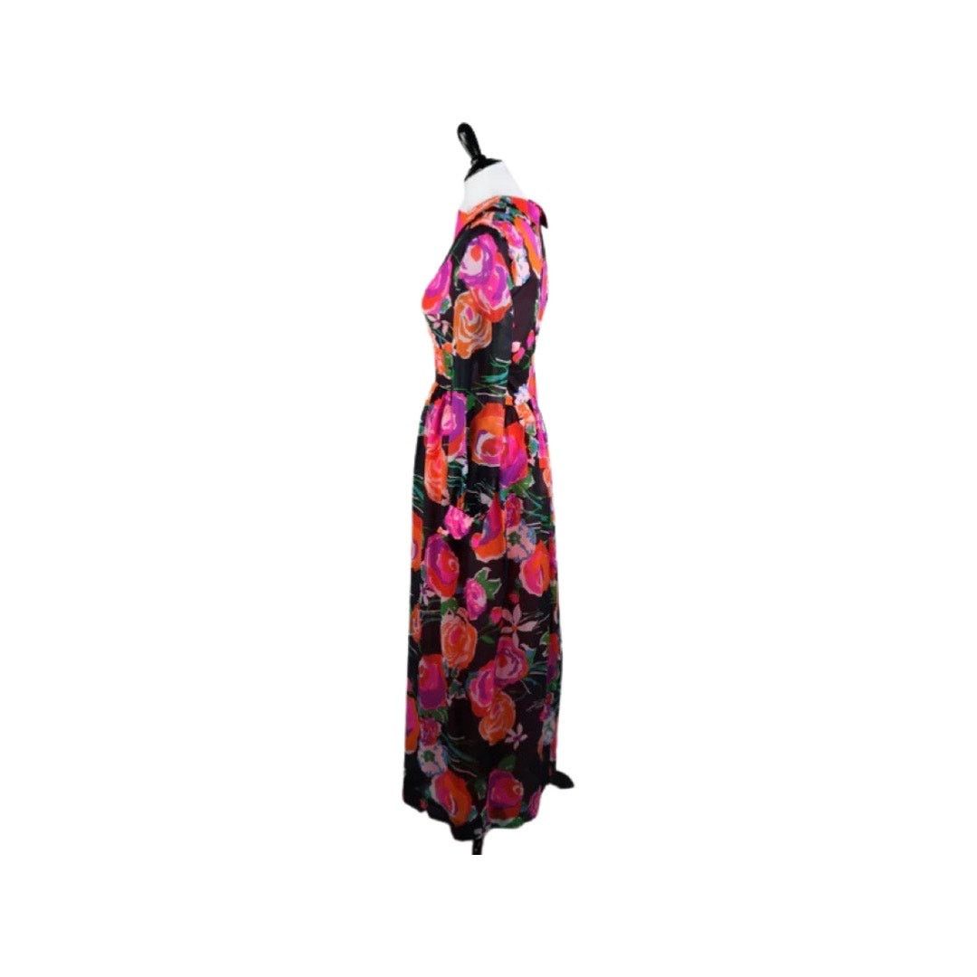 Vintage Vintage 1970s Chiffon Dark Floral Print Maxi Dress Medium Size M / US 6-8 / IT 42-44 - 6 Thumbnail