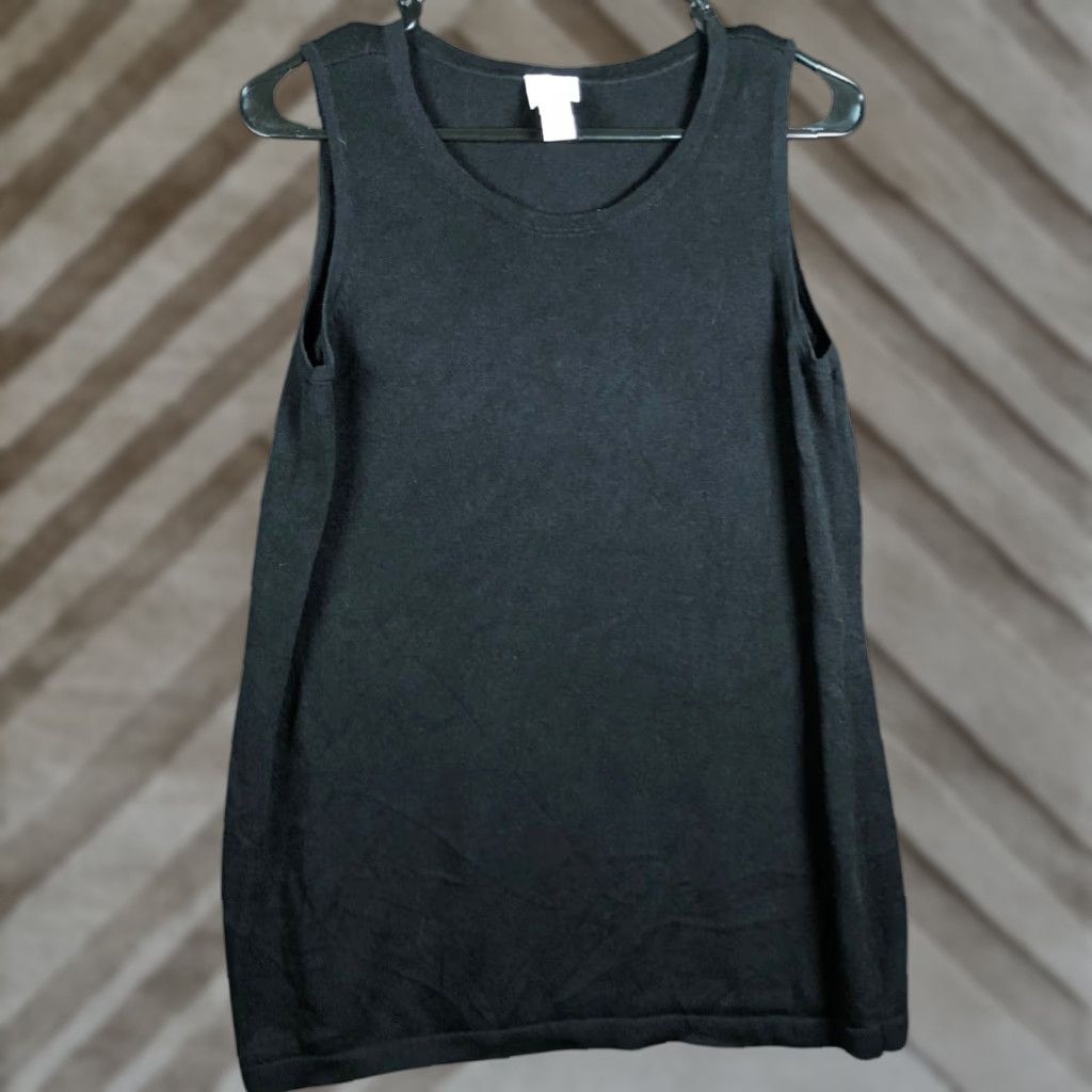 Vintage Chicos Blouse Black Sleeveless Flowy Tank Rayon Blend Stretch M Women’s Shirt Casual Workwear 1 (M) Size M / US 6-8 / IT 42-44 - 1 Thumbnail