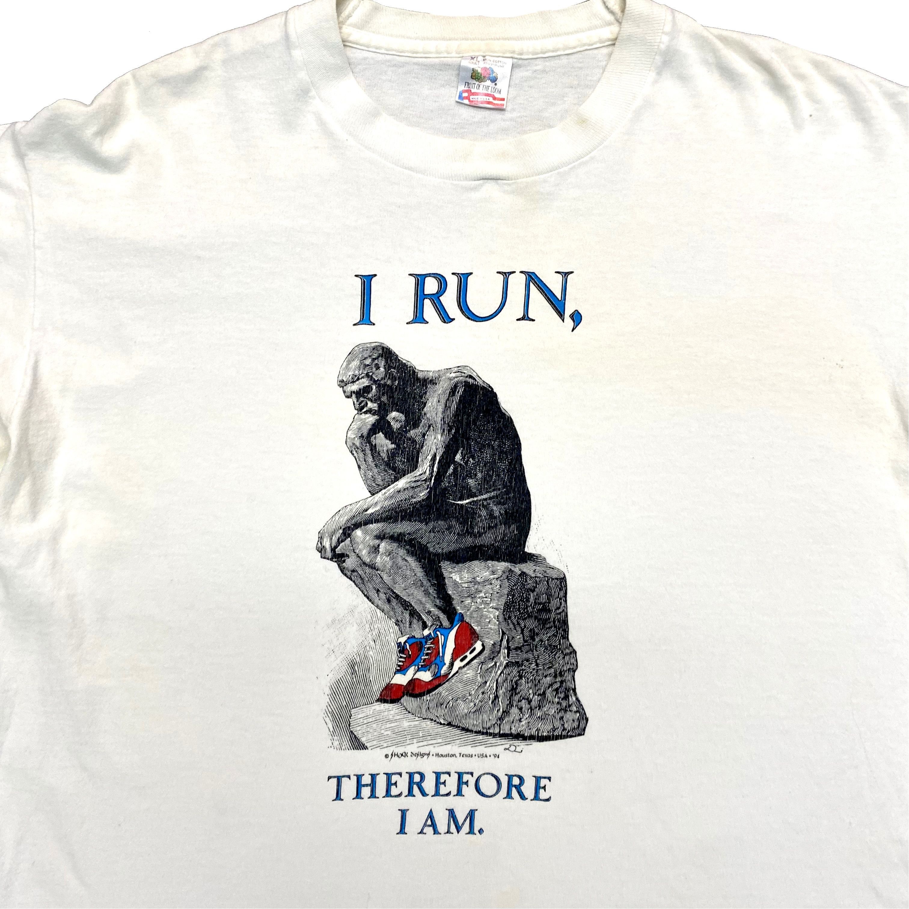 Vintage VTG 90s I Run Therefore I Am The Thinker Sculpture T Shirt Size US XL / EU 56 / 4 - 2 Thumbnail