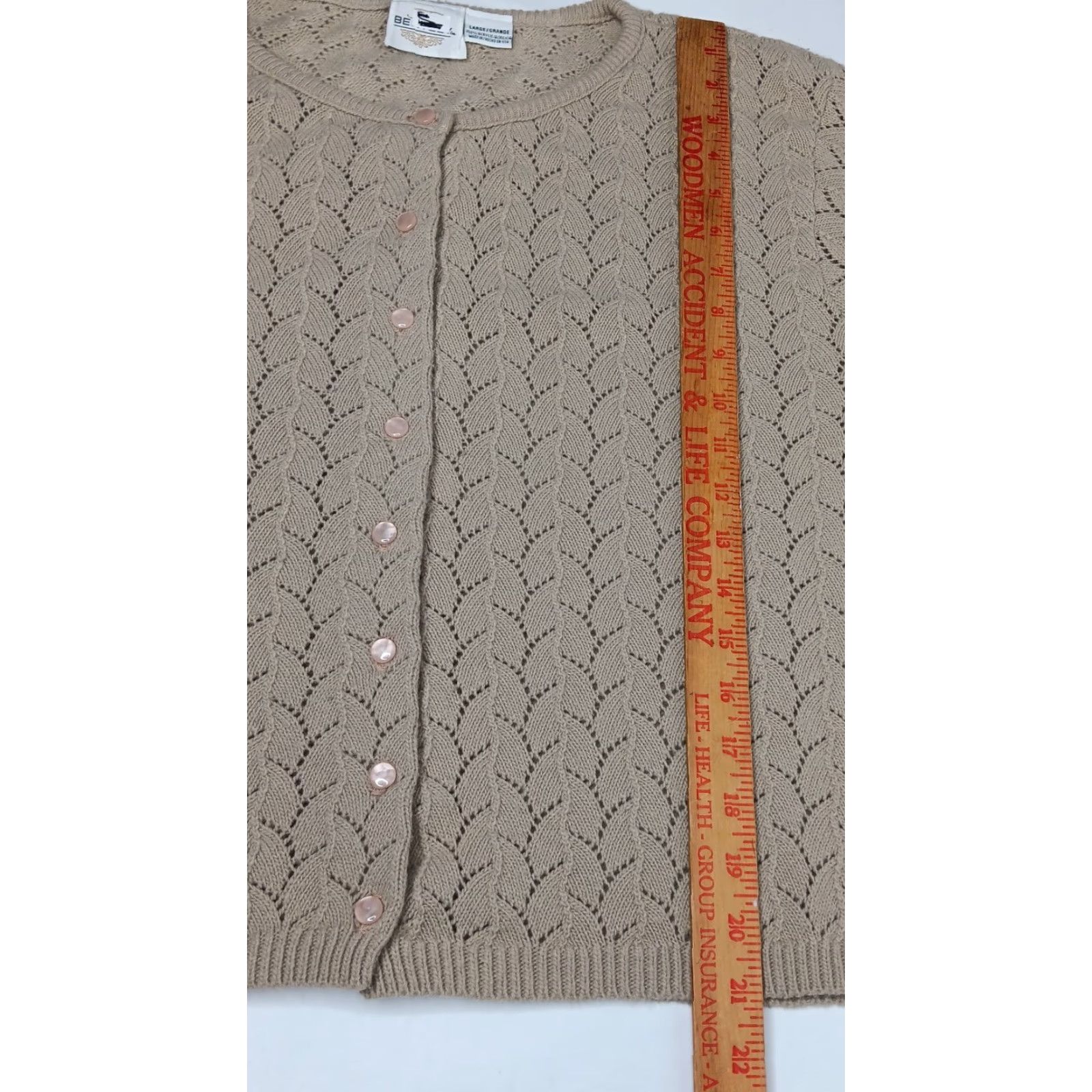 Vintage VINTAGE Bentley Cardigan Sweater Women Large Beige Open-Knit Regular Fit Classic Grannycore Size L / US 10 / IT 46 - 3 Thumbnail