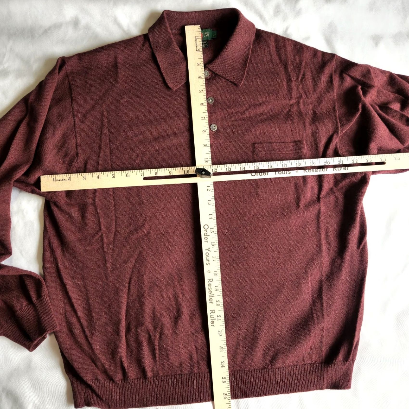 J.Crew VINTAGE J.CREW Polo Shirt Long Sleeve Maroon Red LG Wool Cotton Pocket Mens 90s Polo Sweater Size US L / EU 52-54 / 3 - 4 Thumbnail