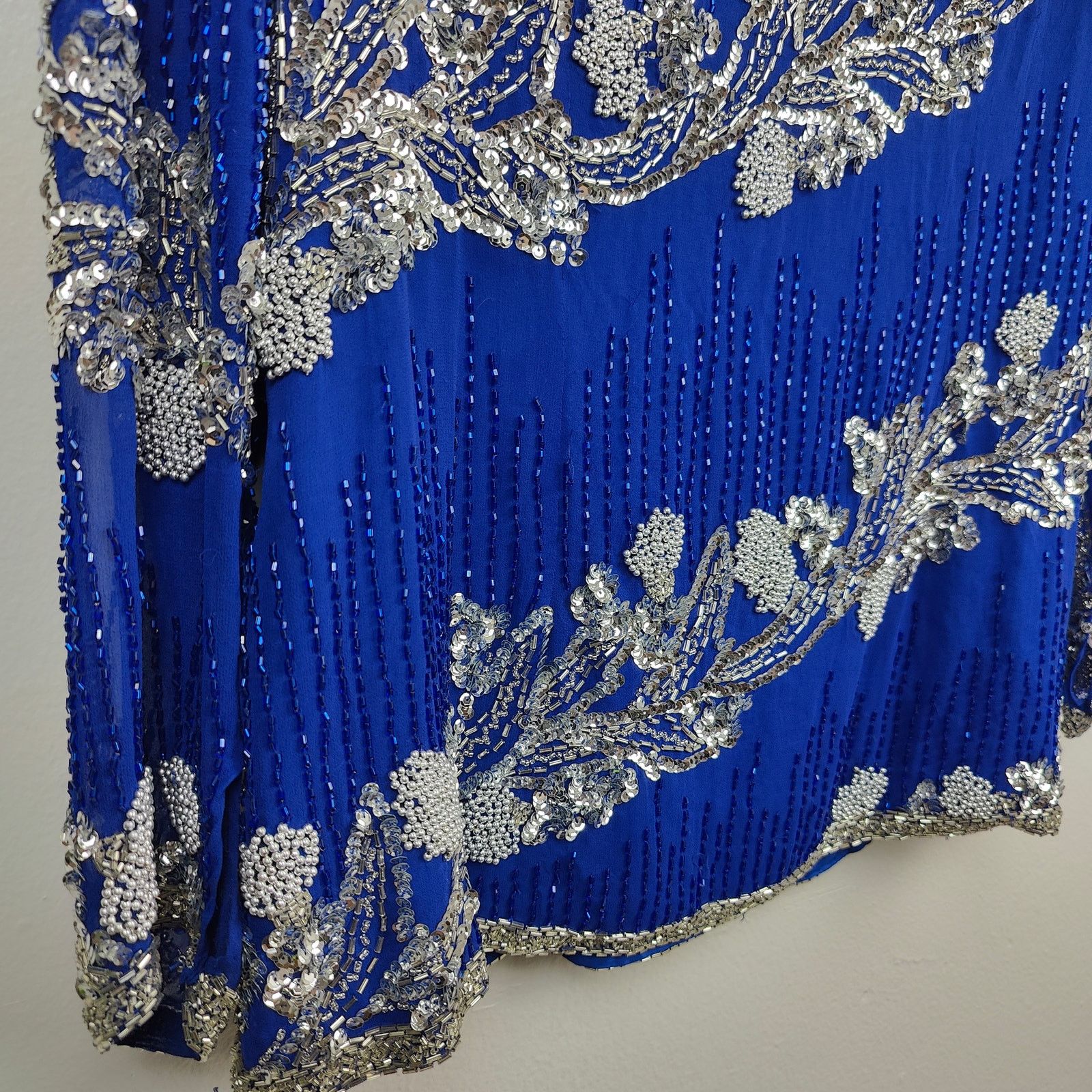 Other Vintage Nite Line I.Magnin Silk Beaded Top Womens 14 Blue Size XL / US 12-14 / IT 48-50 - 3 Thumbnail