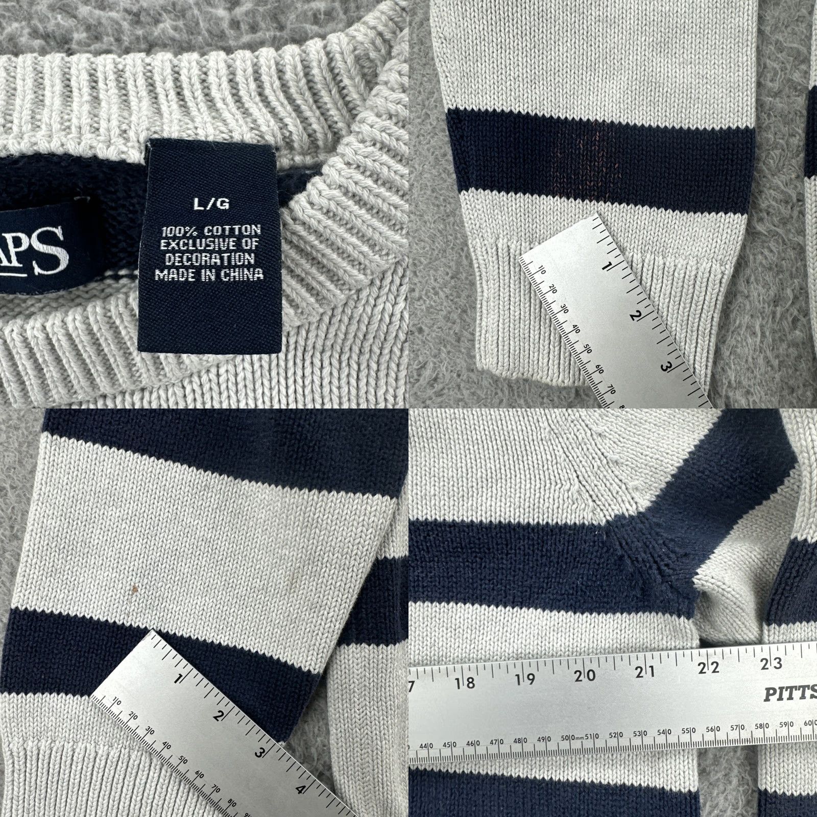 Chaps VINTAGE Chaps Sweater Men L White Blue Striped Cotton Logo Crew Neck Pullover Regular Size L Size US L / EU 52-54 / 3 - 8 Thumbnail