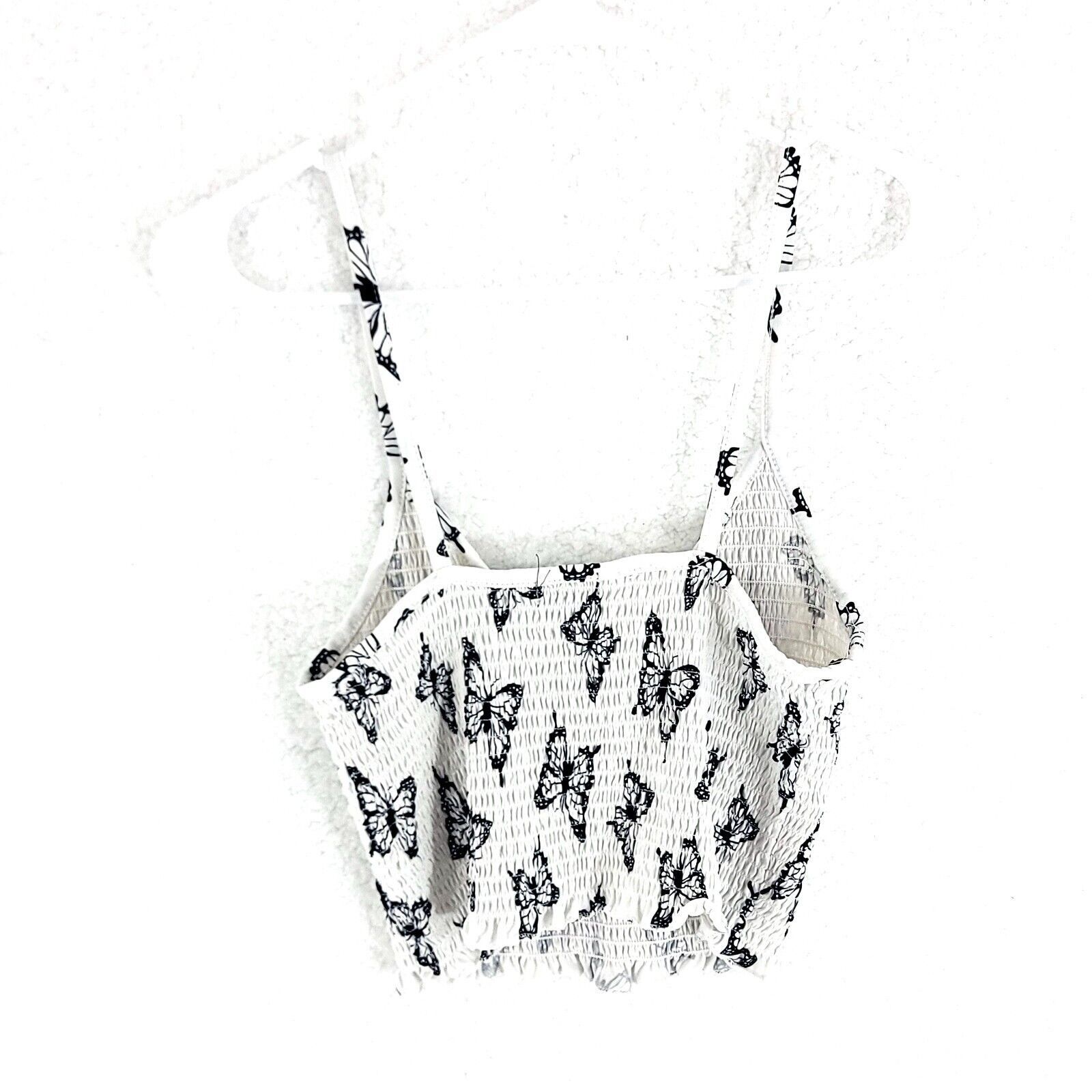 rue21 Rue 21 White Butterfly Black Spaghetti Strap Tank Top Ruffle Size XL / US 12-14 / IT 48-50 - 4 Thumbnail