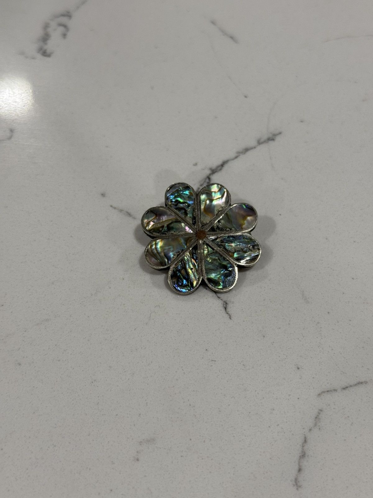 Sterling Silver Vintage Abalone Shell Flower Brooch Mexico Silver Size ONE SIZE - 5 Thumbnail