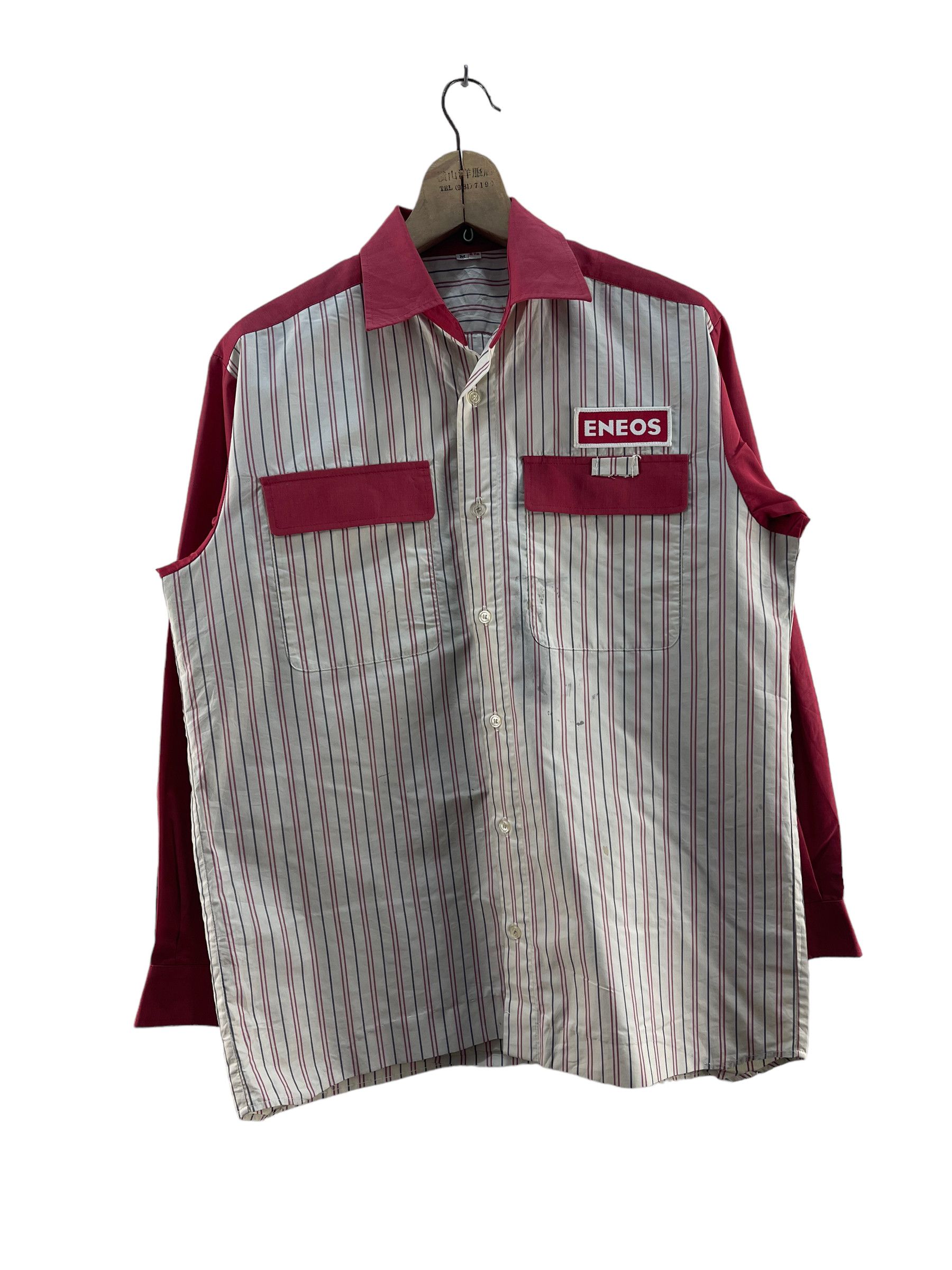 image of Racing x Workers Vintage Eneos Oil Uniform Button Shirt in Red/White, Men's (Size Medium)