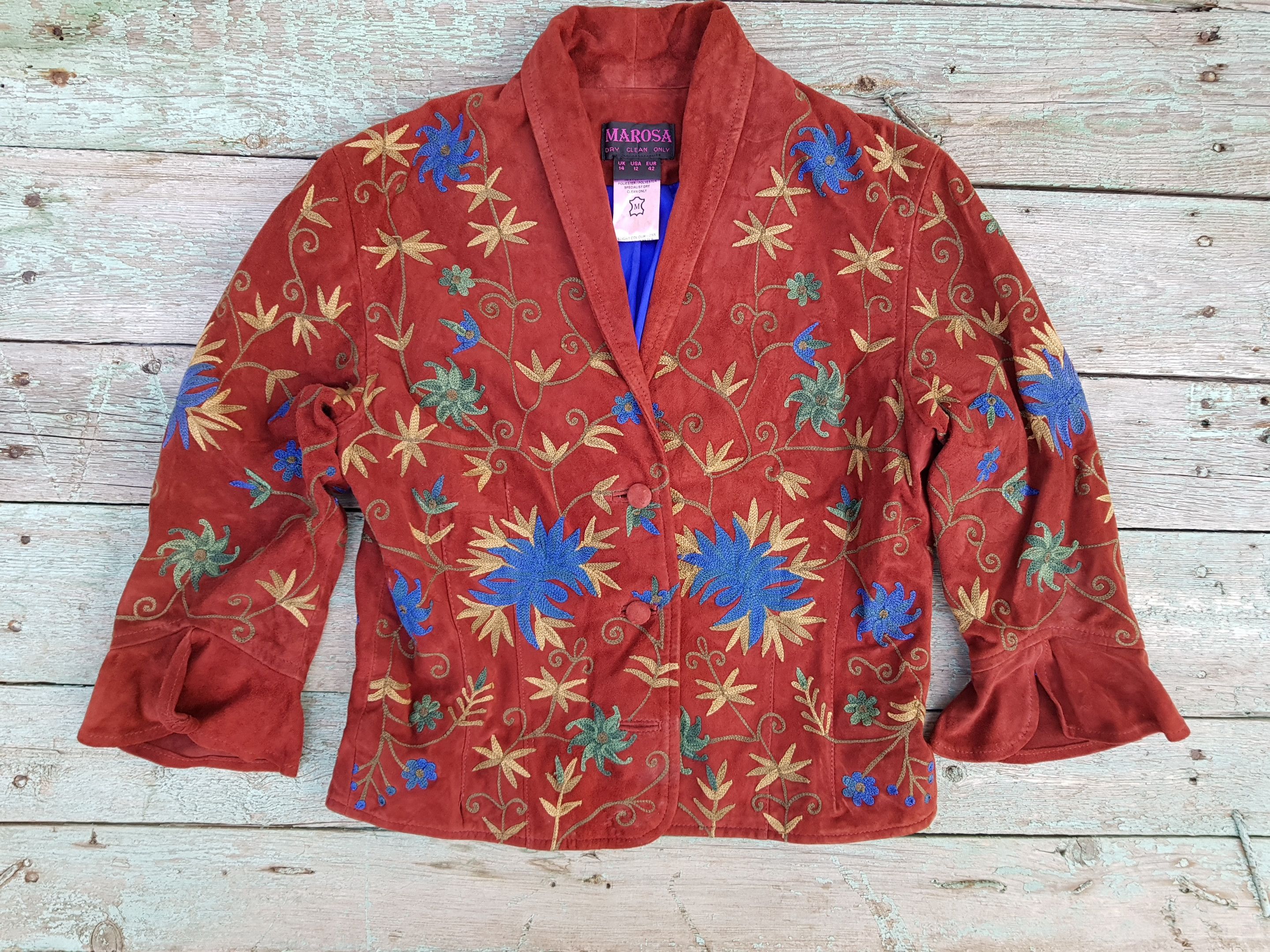 Suede Jacket With Flowers Embroidery