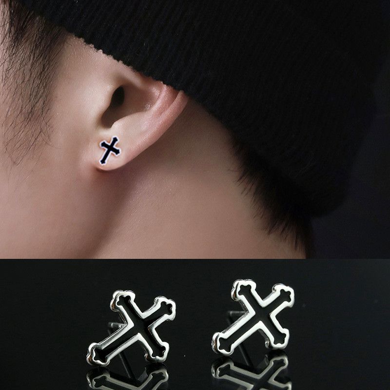 Jewelry × Sterling Silver Cross Punk Earrings One Pairs Chrome Jewelry Size ONE SIZE - 1 Thumbnail