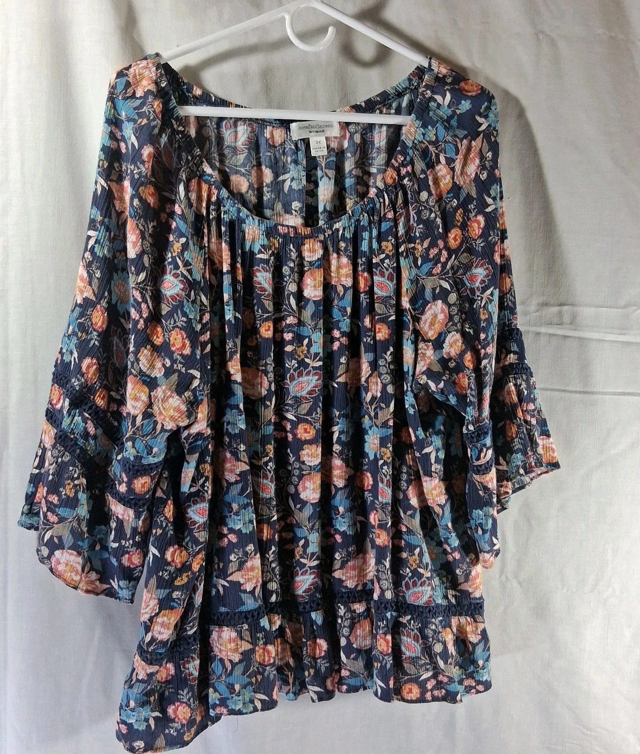 Other John Paul Richard 3X Boho Floral Rayon Blue Crochet Lace Size 3XL / US 20-22 - 1 Thumbnail