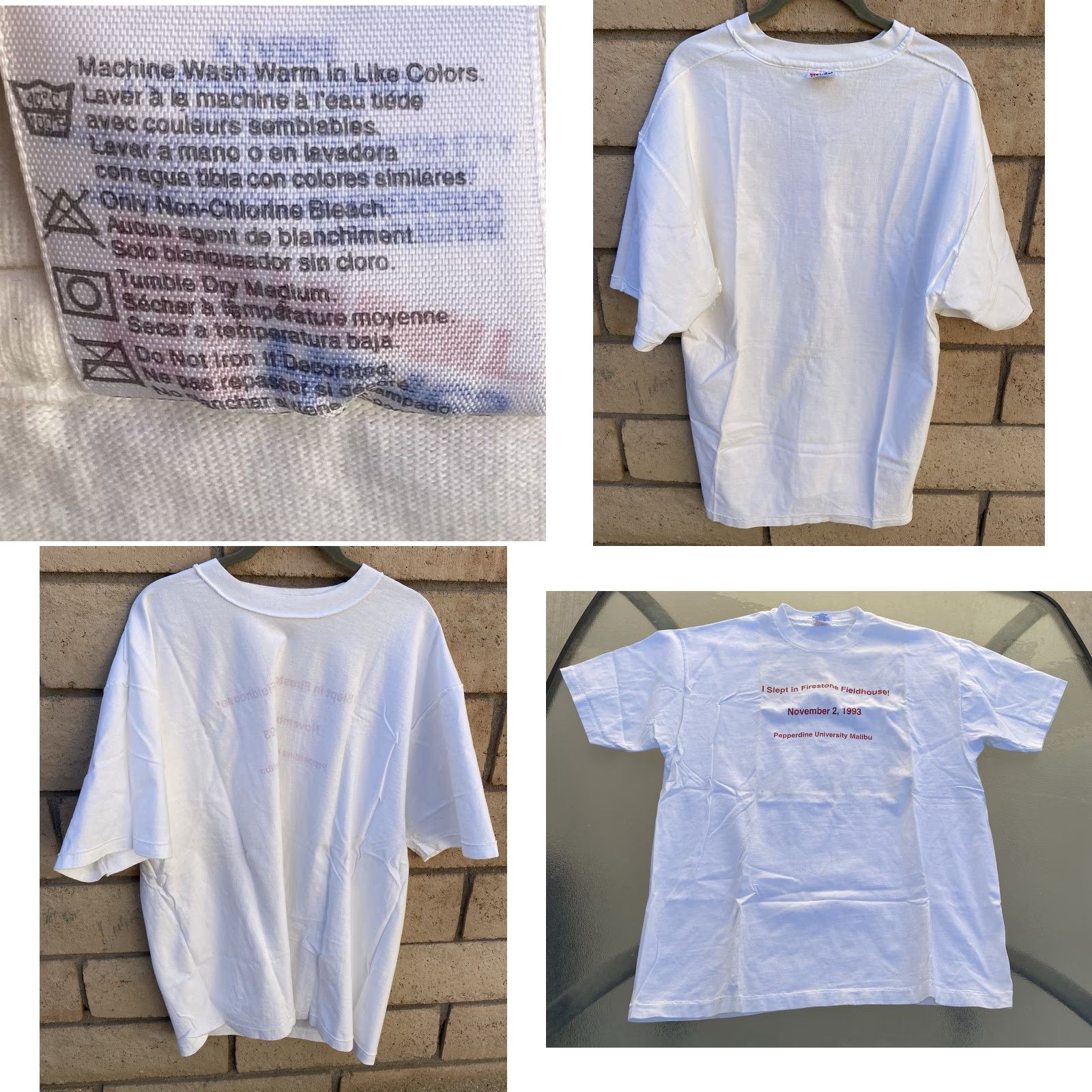 Hanes VINTAGE Hanes I Slept in Firestone Fieldhouse Pepperdine University T Shirt XL Men White 1990-1999 University California 1993 Mens Shirt Graphic Print Size US XL / EU 56 / 4 - 8 Thumbnail