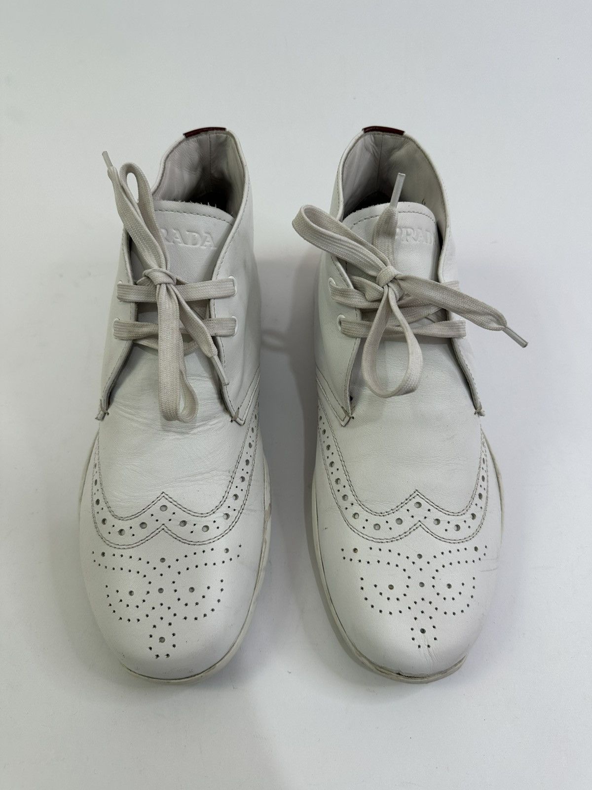 Prada Vintage Prada White Leather High Top Sneakers Size 8 UK Size US 9 / EU 42 - 2 Thumbnail
