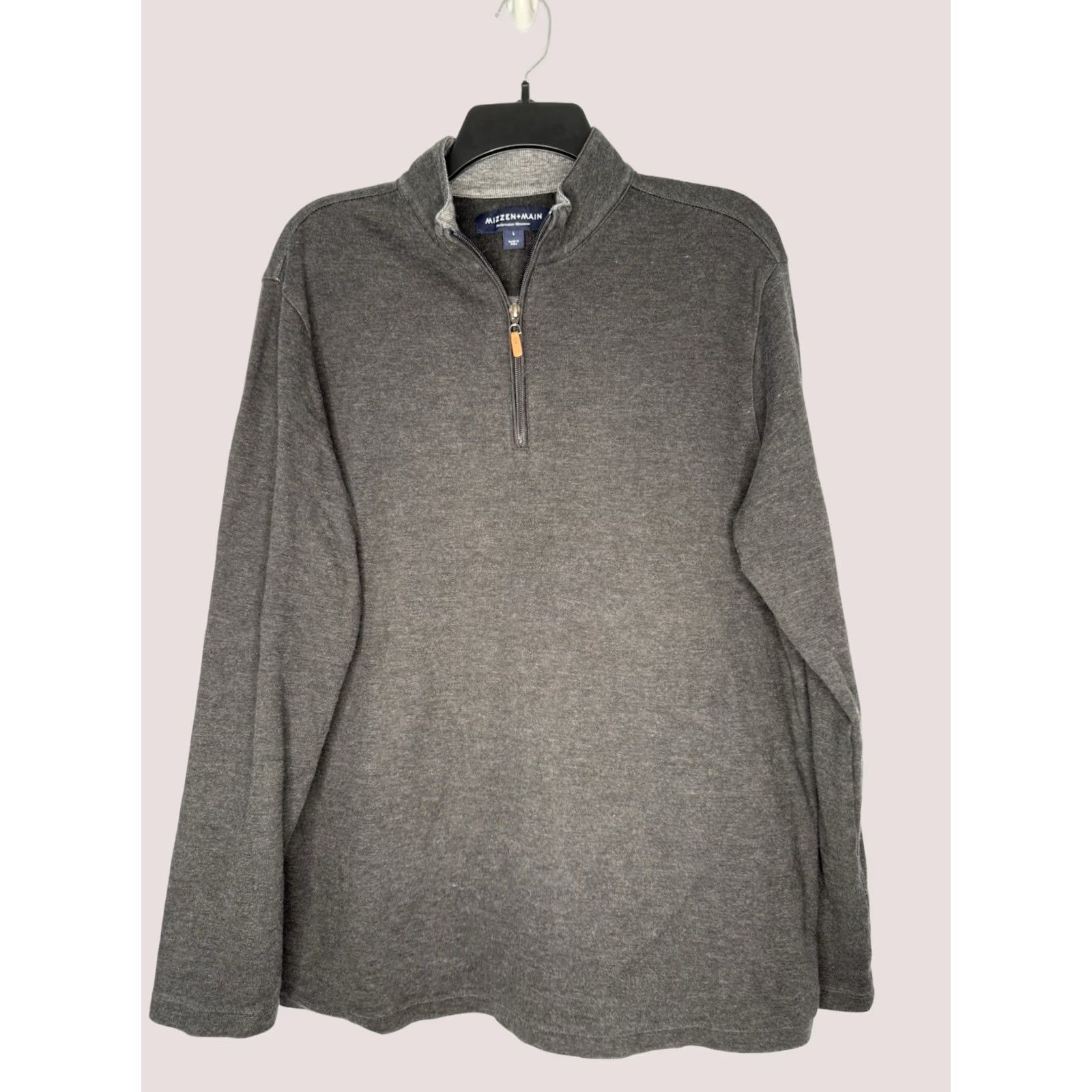 Mizzen+Main Mizzen + Main Sweater Mens Large Mock Neck Pullover 1/4 Zip Zipper Pull Gray Cotton Blend Knit Size US L / EU 52-54 / 3 - 1 Thumbnail