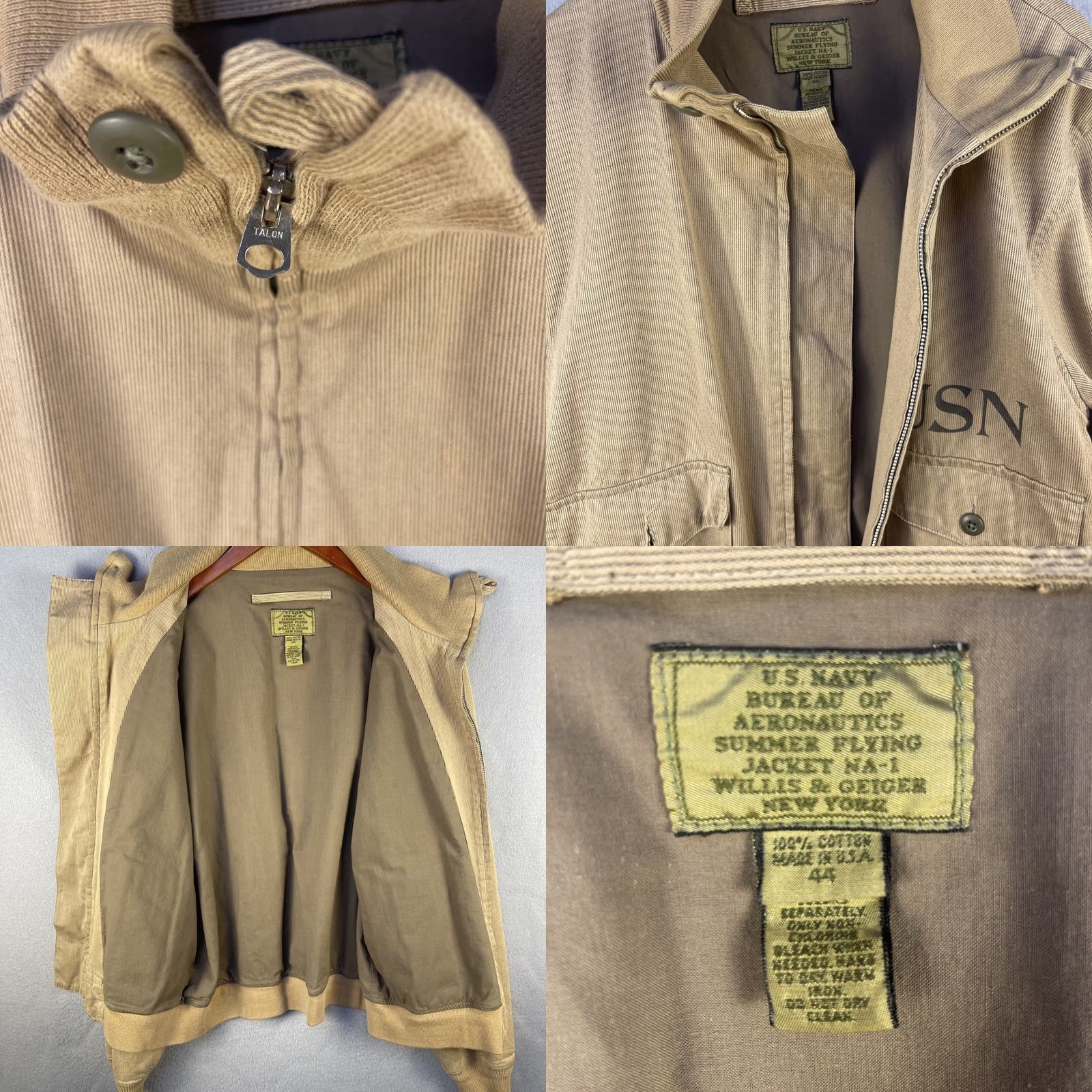 Vintage Willis & Geiger Jacket Mens 44 Beige Navy Summer Flying Tan Corduroy USA Size US S / EU 44-46 / 1 - 8 Thumbnail