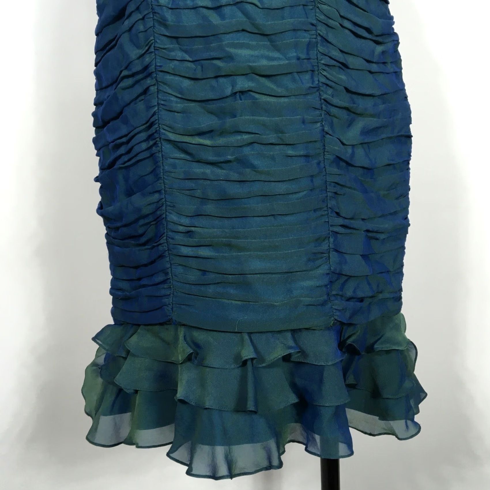 Tadashi Shoji VINTAGE TADASHI COLLECTION 100% SILK Mermaid DRESS 4 Sweetheart Ruched Ruffle Green Blue Womens Size S / US 4 / IT 40 - 4 Thumbnail