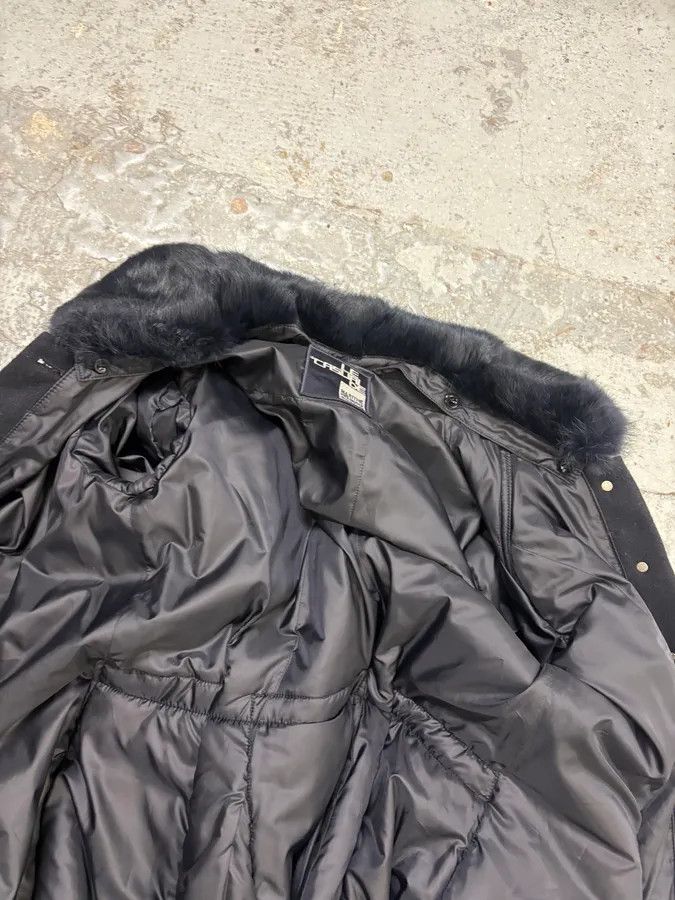 Marithe + Francois Girbaud 1990s Marithé + François Girbaud Navy Wool Quilted Fur Collar Long Coat Size M / US 6-8 / IT 42-44 - 8 Thumbnail
