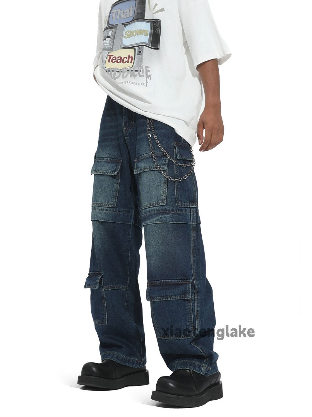 Jean Unisex outdoor utility loose baggy hiphop cargo jeans Size US 28 / EU 44 - 1 Thumbnail