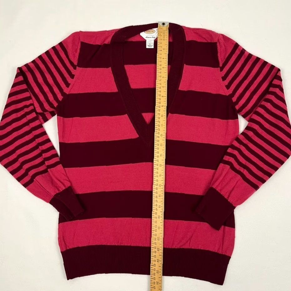 Talbots Talbots Sweater Womens Large Red Striped Merino Wool V-Neck Pullover Academia Size L / US 10 / IT 46 - 3 Thumbnail