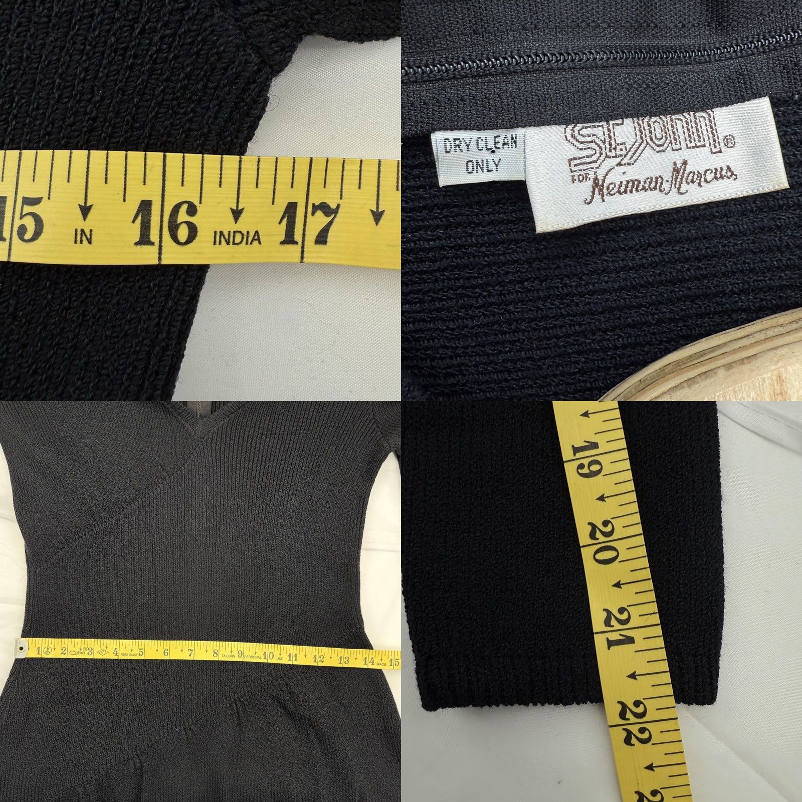St. John VINTAGE St John Dress Womens Small Knit Puff Sleeve Neiman Marcus 70s Retro Black Wool Long Sleeve Size S / US 4 / IT 40 - 8 Thumbnail