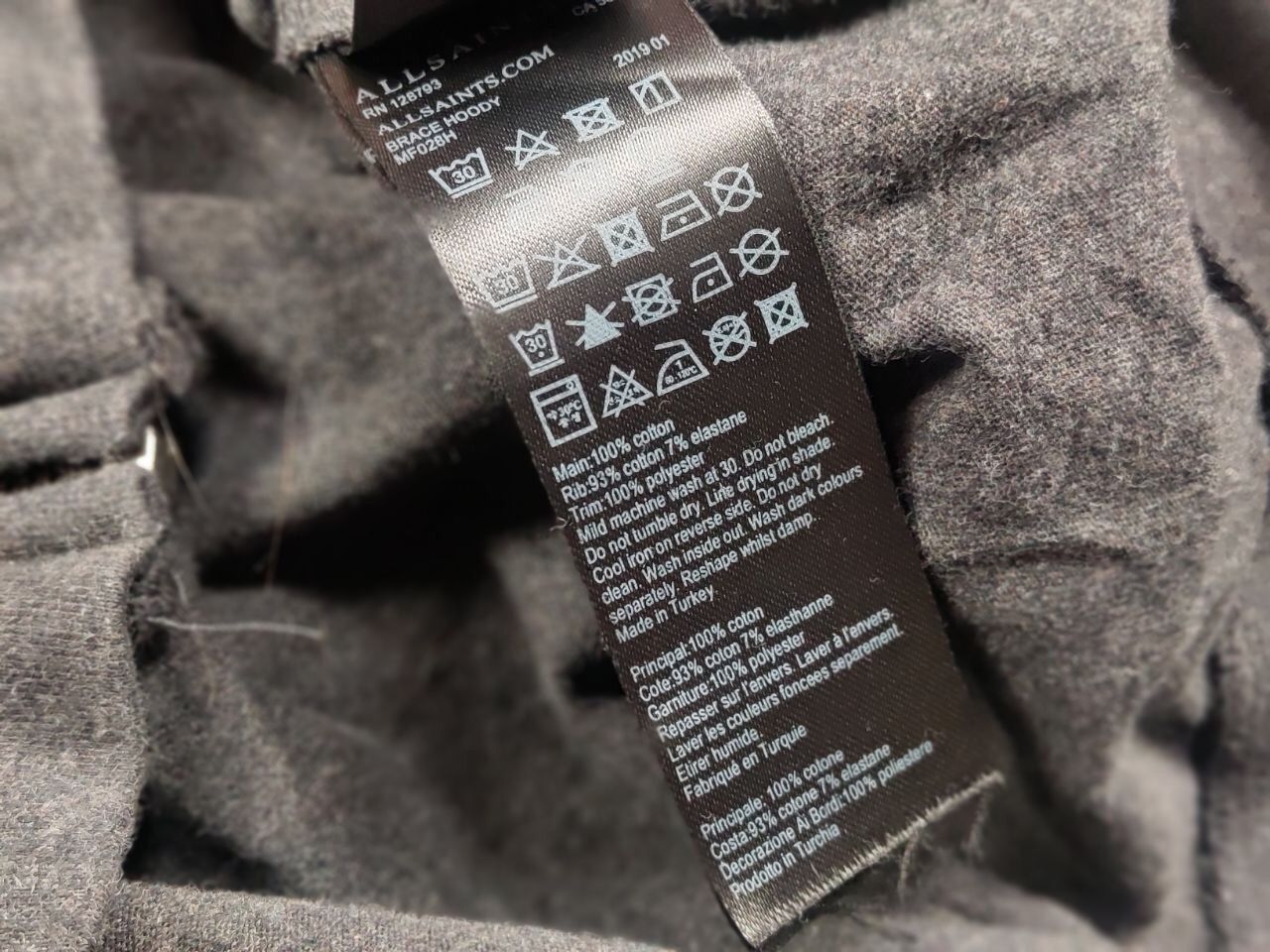Allsaints Brace Dark Gray Full Zip Light Hoodie