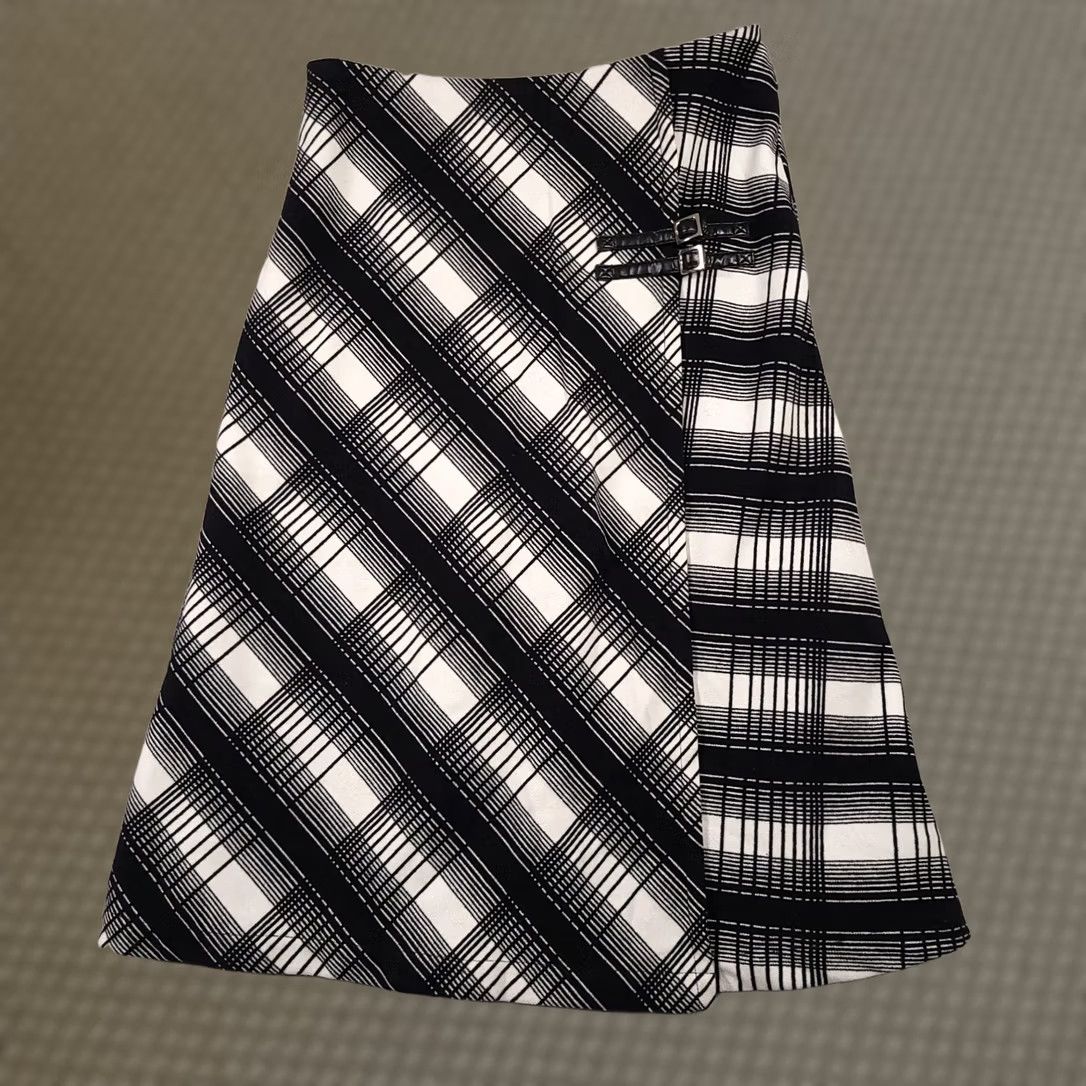 Vintage Hormars Plaid Midi Skirt White Black Women's A Line Medium Buckles Lined Zip Size 32" / US 10 / IT 46 - 1 Thumbnail