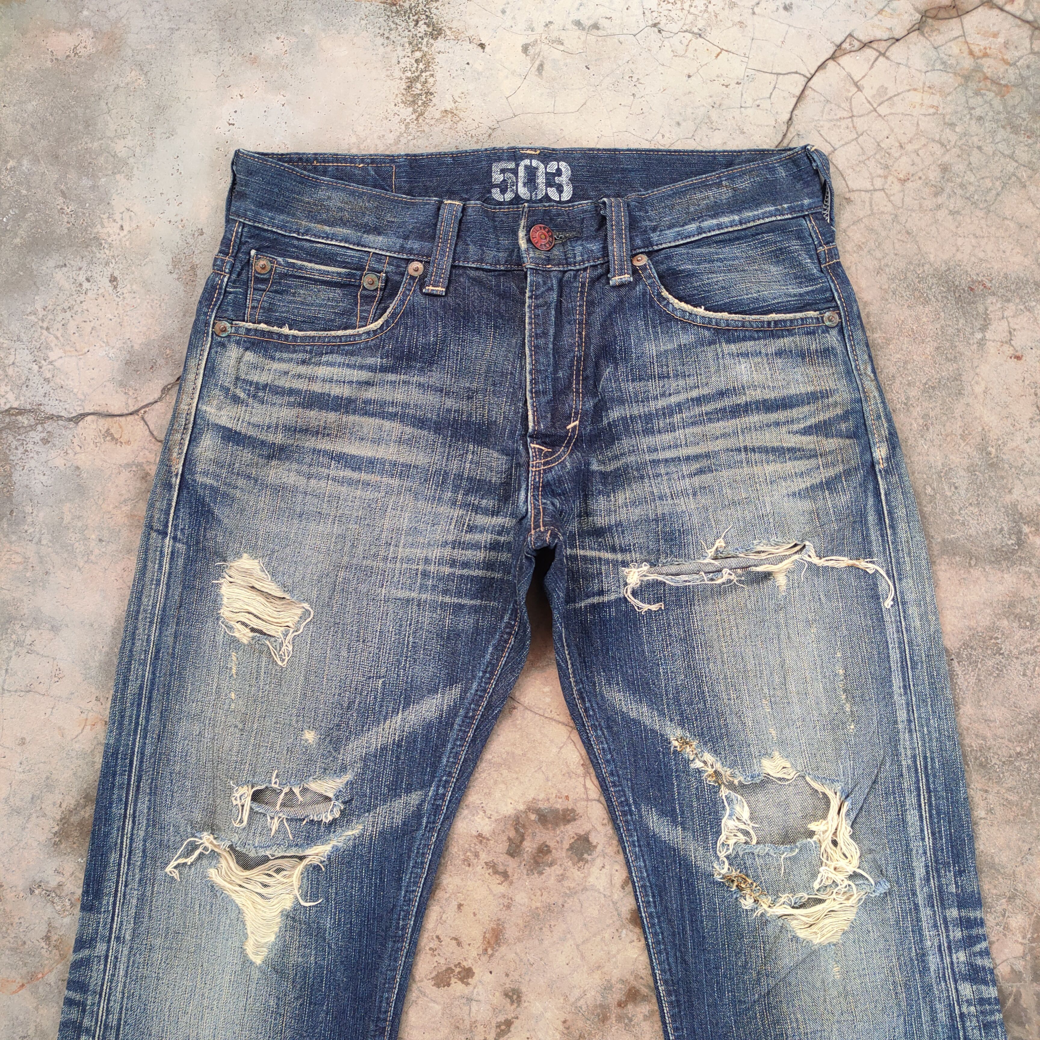 Edwin VINTAGE EDWIN BLUE TRIP FADED RIPPED JEANS DENIM PANTS Size US 34 / EU 50 - 3 Thumbnail