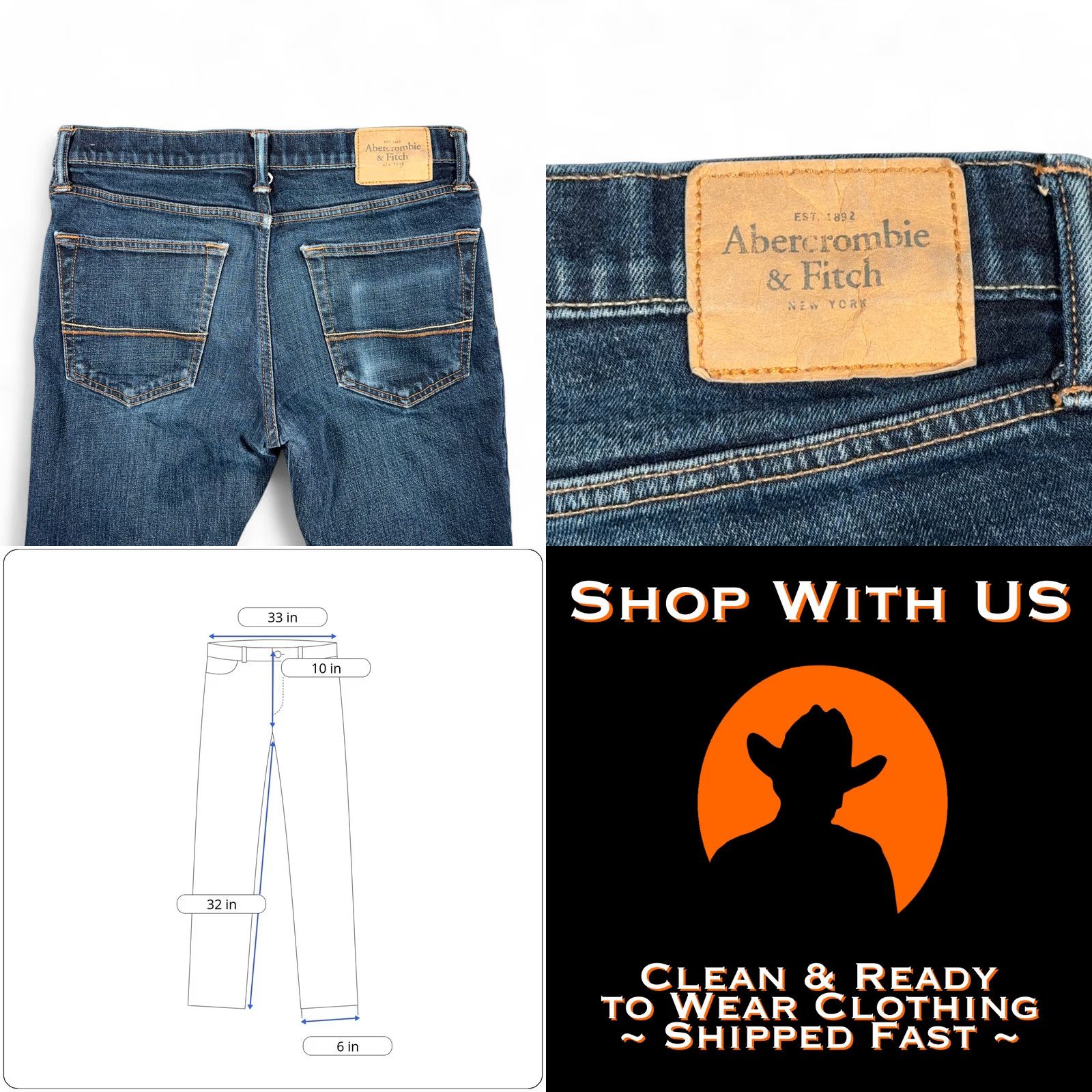 Abercrombie & Fitch Abercrombie & Fitch Jeans Mens 33x32 Blue Dark Wash Denim Button Fly Super Skinny Size US 33 - 8 Thumbnail