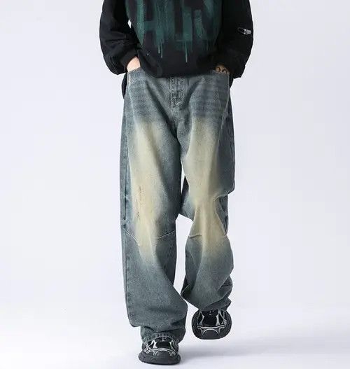 VIBE High street distressed mud yellow loose wide leg jeans Size US 34 / EU 50 - 5 Thumbnail