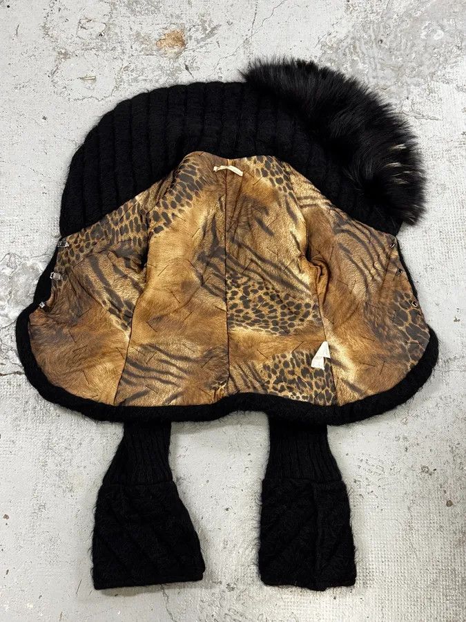 Roberto Cavalli 2000s Roberto Cavalli Black Wool Quilted Fox Fur Collar Cardigan Size L / US 10 / IT 46 - 4 Thumbnail