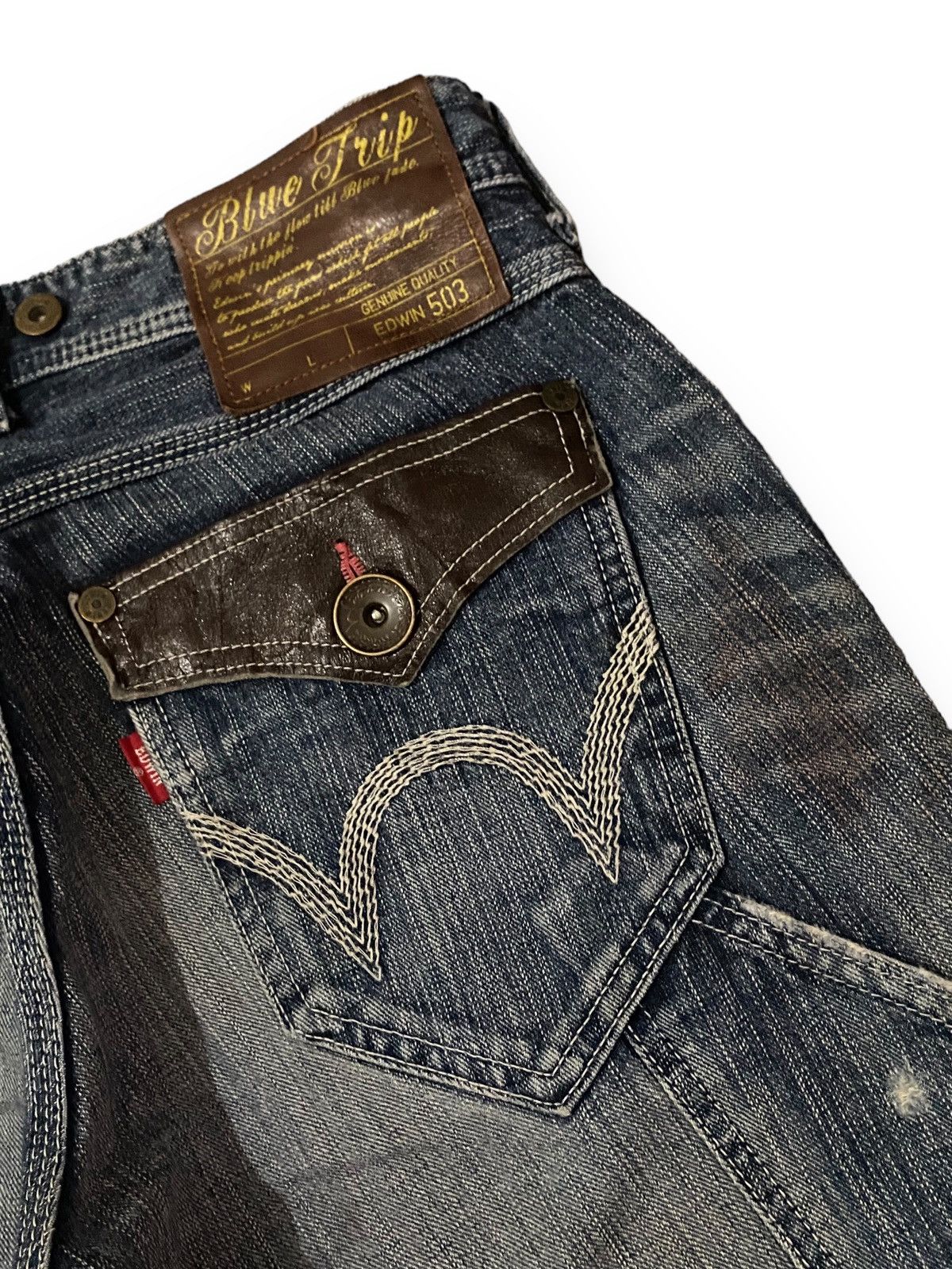 Edwin × Japanese Brand FLARE 🔥 Edwin 503 Blue Trip Distressed Splash Paint Denim Size US 33 - 11 Thumbnail