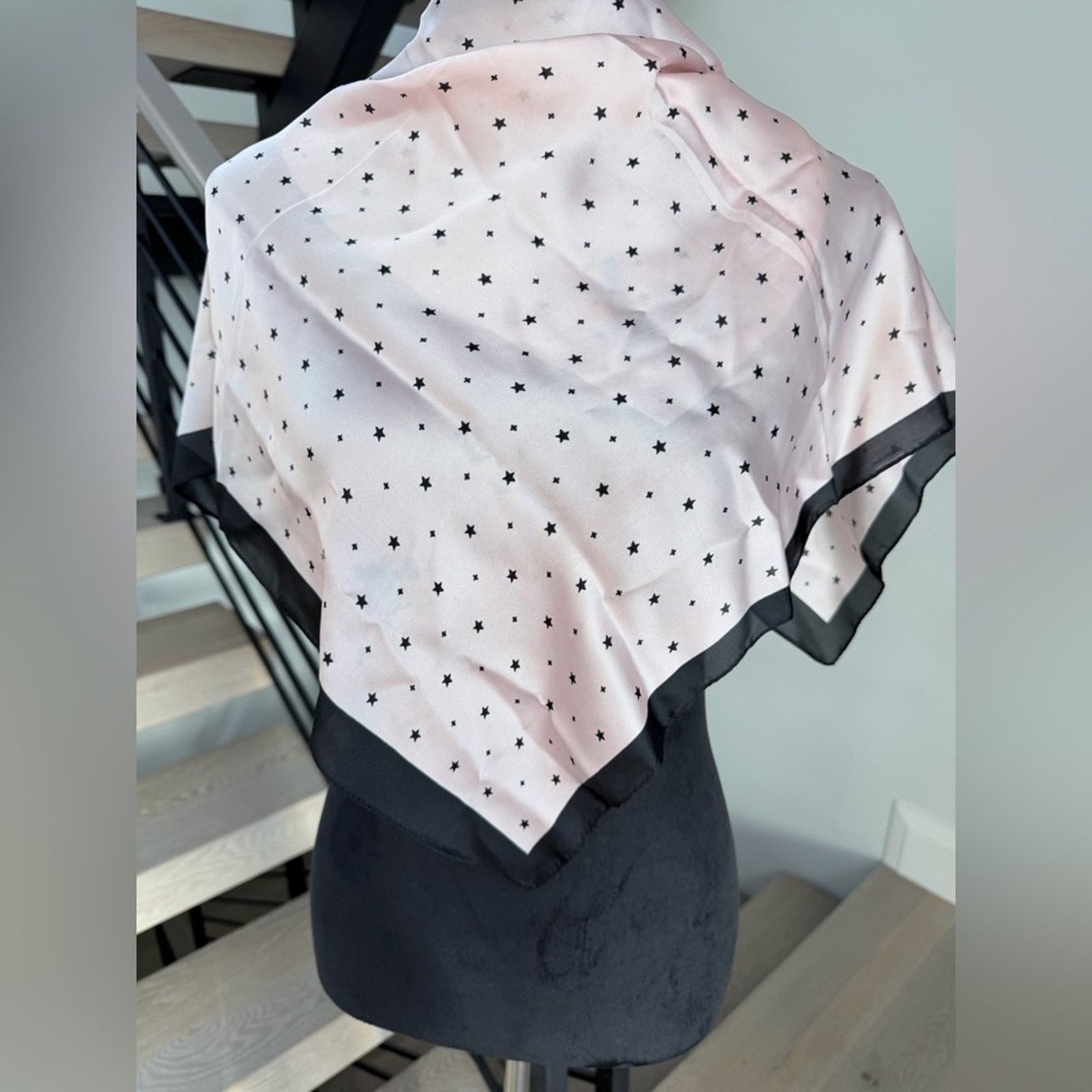 Other New Black and light Pink Star Pattern Scarf 25,5*25,5 Size ONE SIZE - 5 Thumbnail