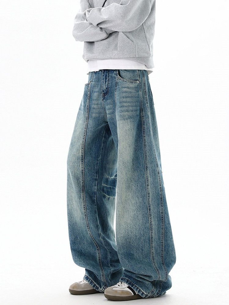 Vintage American retro patchwork washed curved jeans for men Size US 32 / EU 48 - 2 Thumbnail