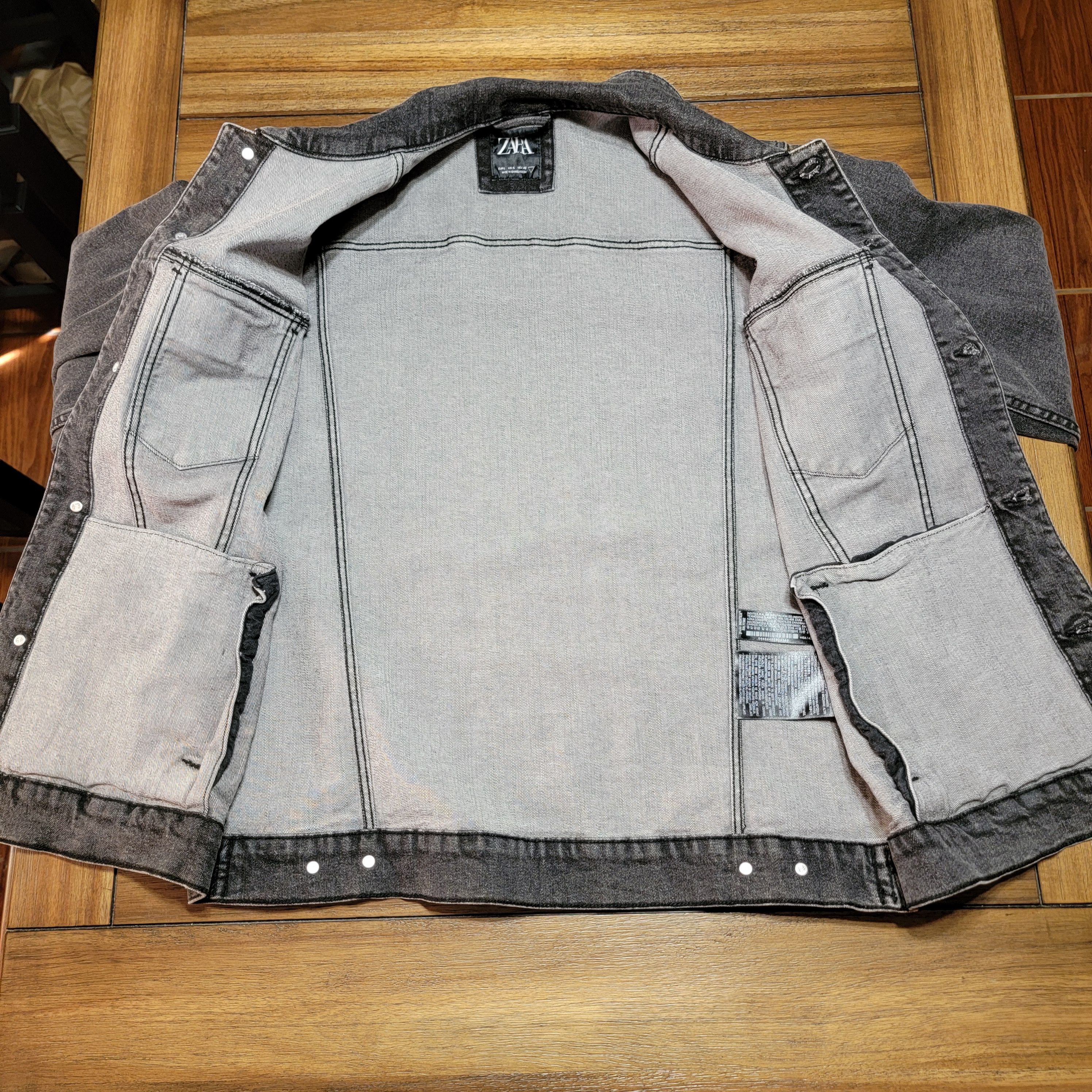 Zara Zara Full Button Faded Black Denim Jacket - Size Large Size L / US 10 / IT 46 - 3 Thumbnail