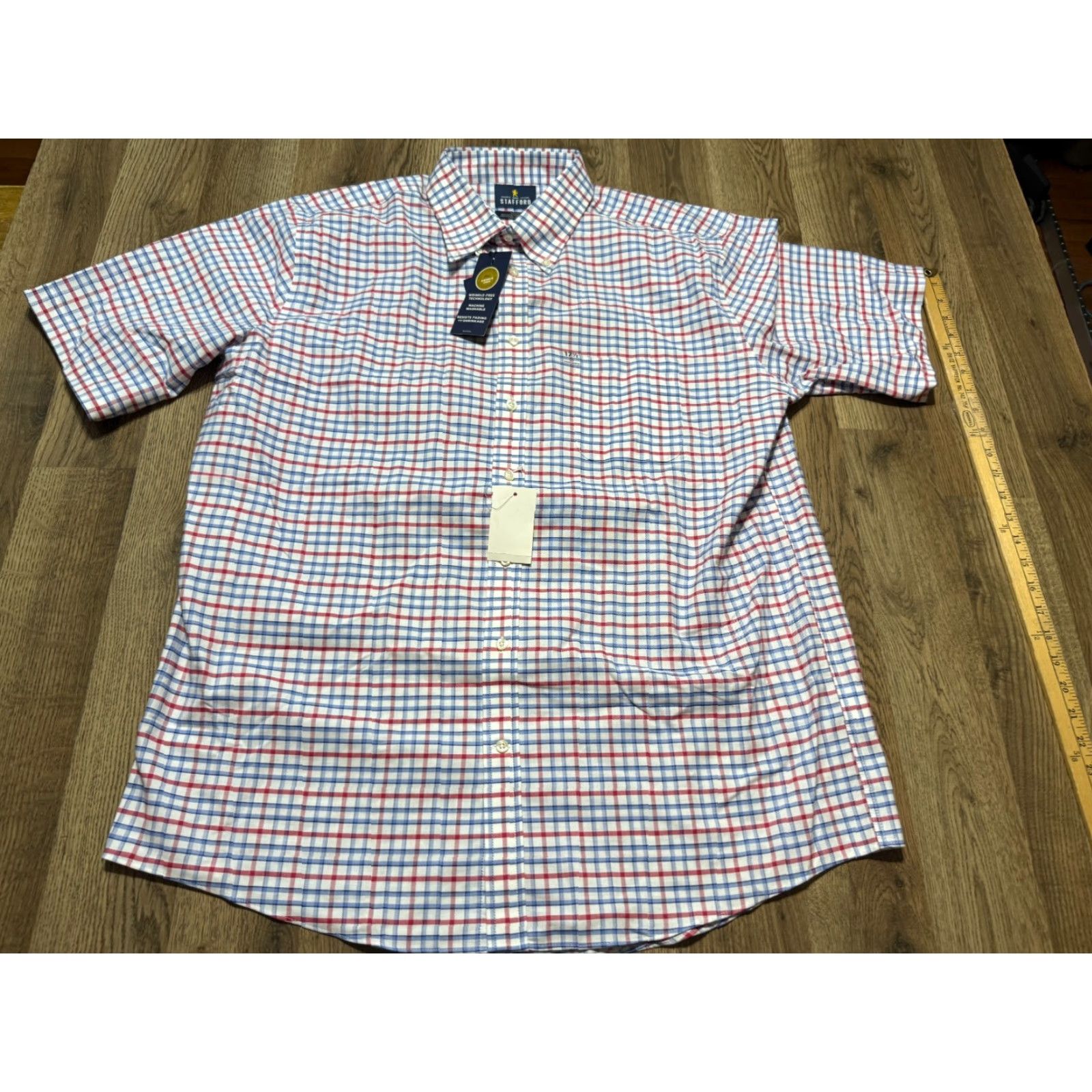 Stafford Stafford Shirt Mens 17.5 Regular Fit Button-Up Long Sleeve Blue Cotton NWT Size US XXL / EU 58 / 5 - 2 Thumbnail