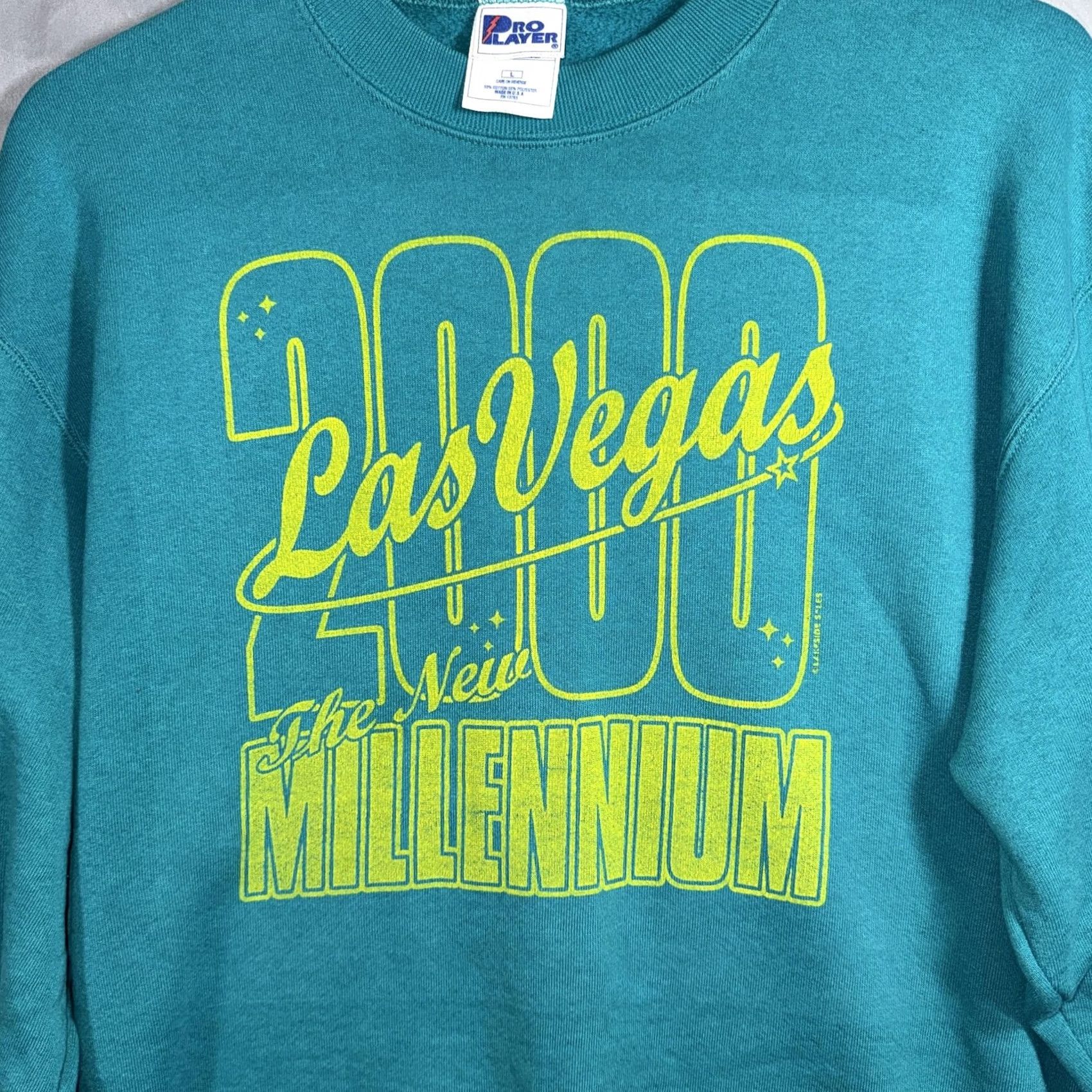 Pro Player VINTAGE Pro-Player Sweatshirt Mens Large Green Las Vegas 2000 Millennium City Graphic Print Pullover Knit fleece Size US L / EU 52-54 / 3 - 3 Thumbnail