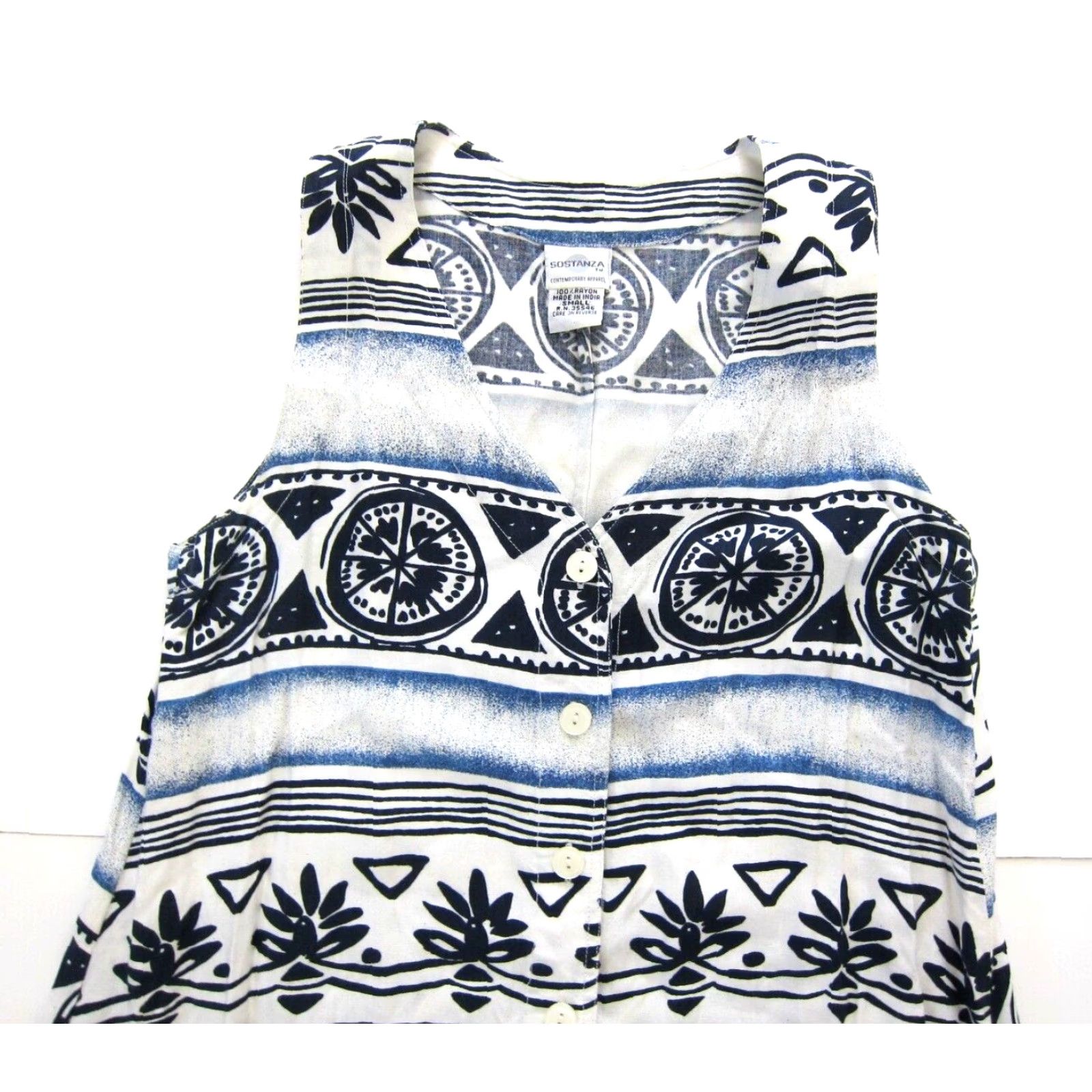 Vintage VINTAGE Sostanza 100% Rayon Blue White Floral Button Down Tank Sun Dress Small Size S / US 4 / IT 40 - 3 Thumbnail